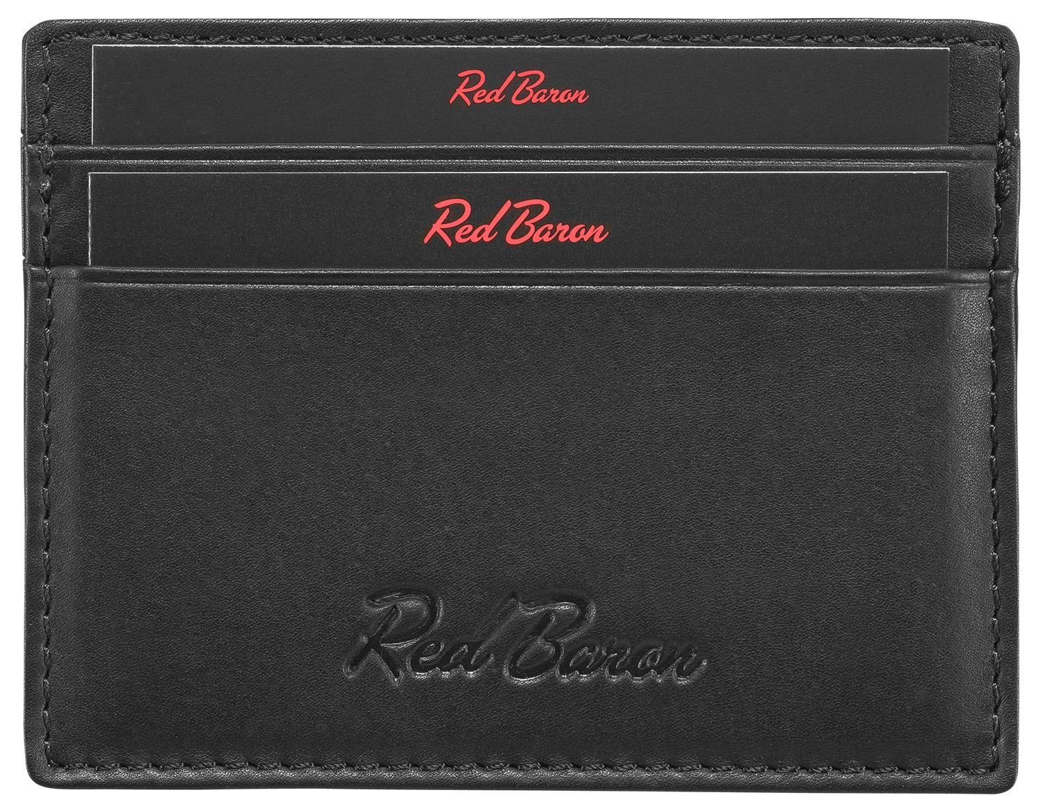 4 Red Leder, schlicht, Kartenetui Baron RB-CC-001-01, einfach Kreditkartenfächer,