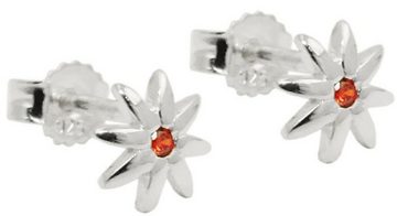 unbespielt Paar Ohrstecker Ohrringe Blume glänzend mit Zirkonia Rot-Orange 925 Silber 6 mm, Silberschmuck für Damen