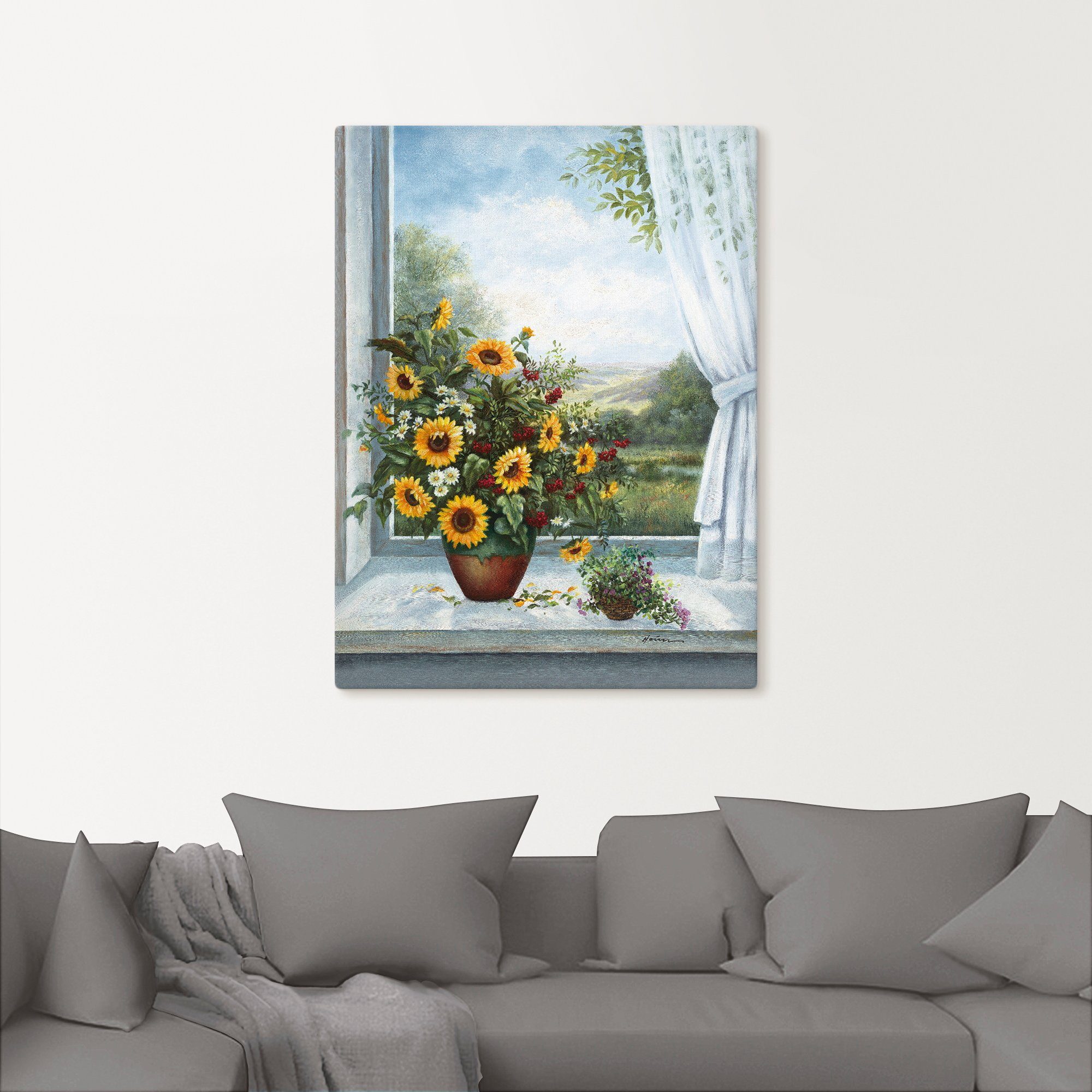 Artland Leinwandbild Sonnenblumen am Fenster, Arrangements (1 St), auf Holzrahmen gespannt – Bild 3 von 5