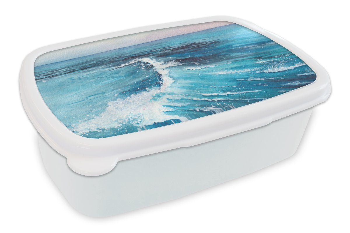 MuchoWow Lunchbox Golf - Meer - Aquarell, Kunststoff, (2-tlg), Brotbox für Kinder und Erwachsene, Brotdose, für Jungs und Mädchen weiß