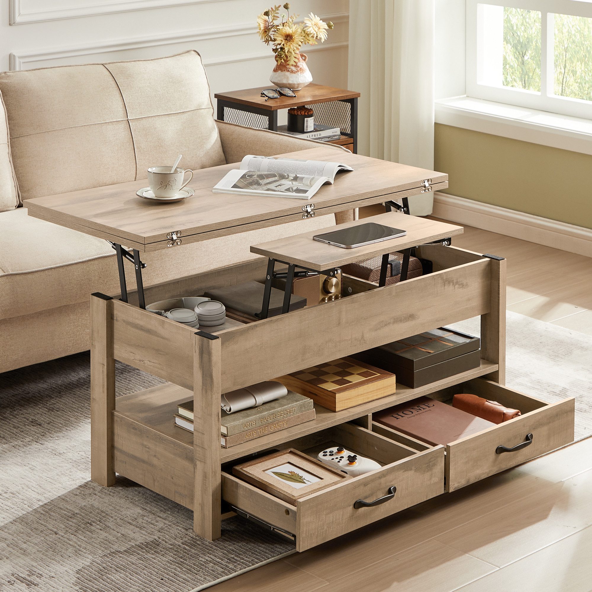 VASAGLE Couchtisch, Wohnzimmertisch, Doppel-Hebemechanismus, höhenverstellb günstig online kaufen