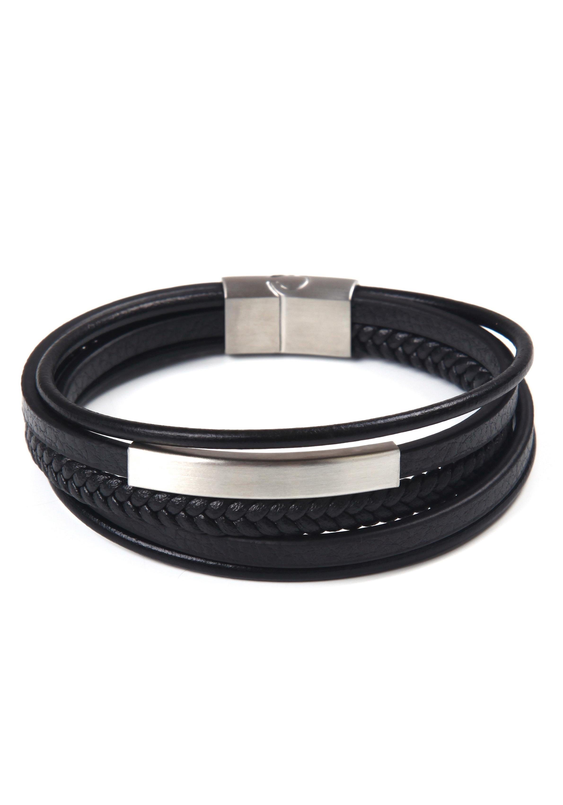 Firetti Armband stylisches Design im sportlich-eleganten Stil, mehrreihig edelstahlfarben-schwarz | Edelstahlarmbänder