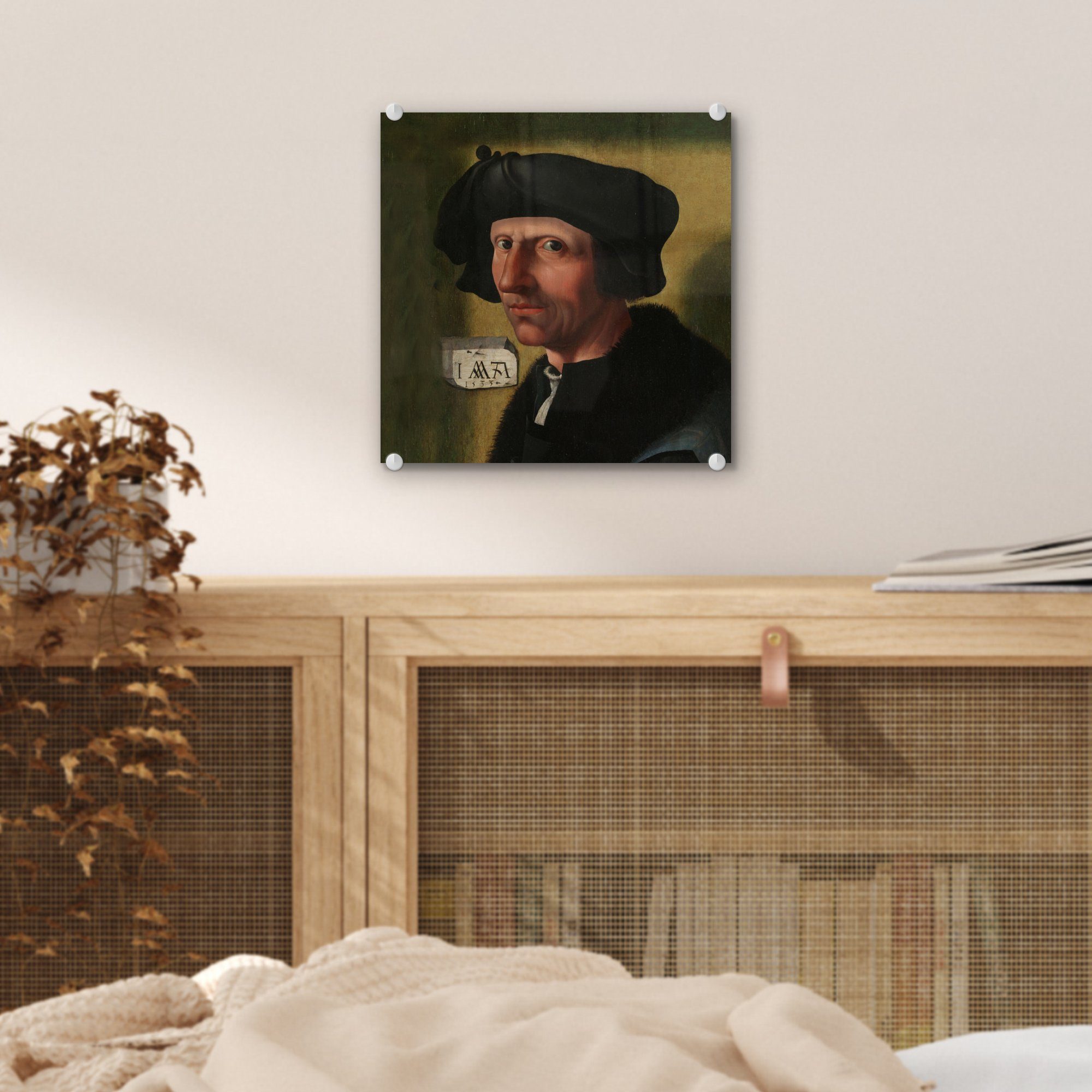 Jacob MuchoWow Acrylglasbild Jacob, Cornelisz auf Gemälde - Glas - auf Wandbild van - - Wanddekoration Foto Glasbilder Oostsanen Bilder von Glas bunt von Porträt (1 St),