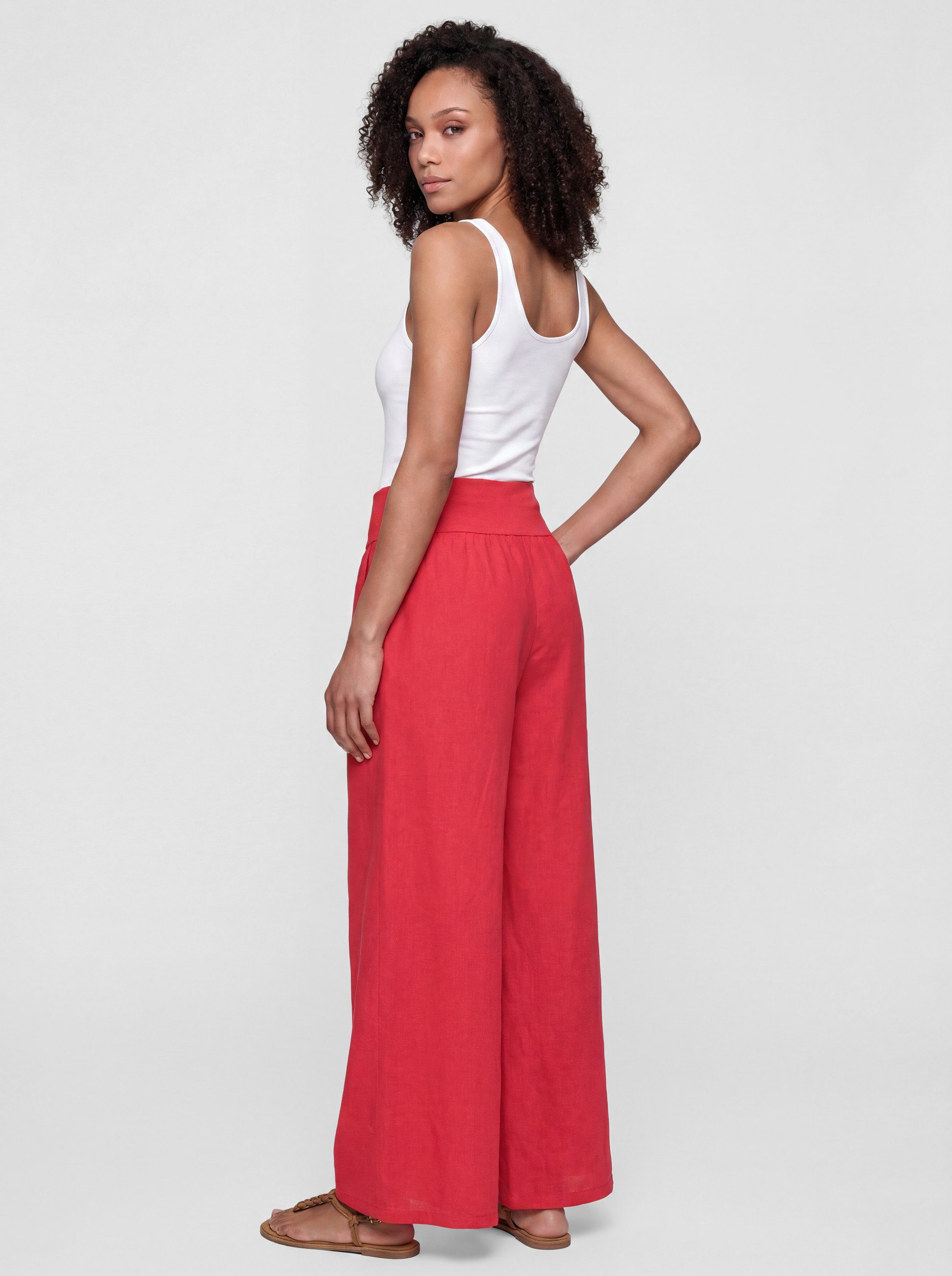 PEKIVESSA Leinenhose Wide-Leg Schlupfhose mit weitem Bein und Gürtel