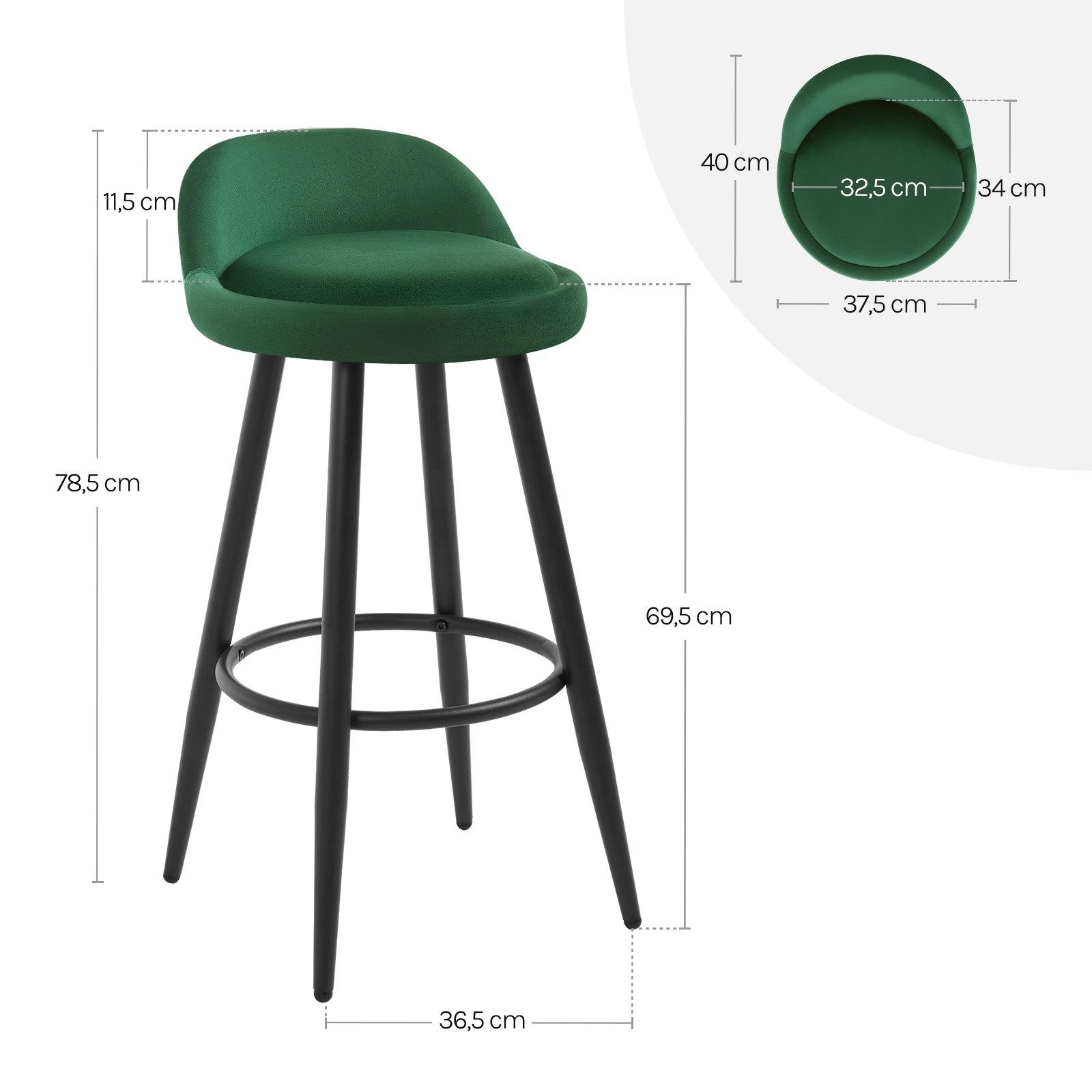 Woltu Barhocker (Set, 2 St), Barstühle mit Lehne, Belastbarkeit bis 150 kg