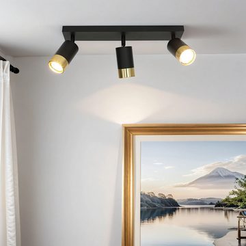 Licht-Erlebnisse Deckenstrahler ANDREW, ohne Leuchtmittel, in Schwarz Gold 3-flammig GU10 Aluminium verstellbar Wohnzimmer