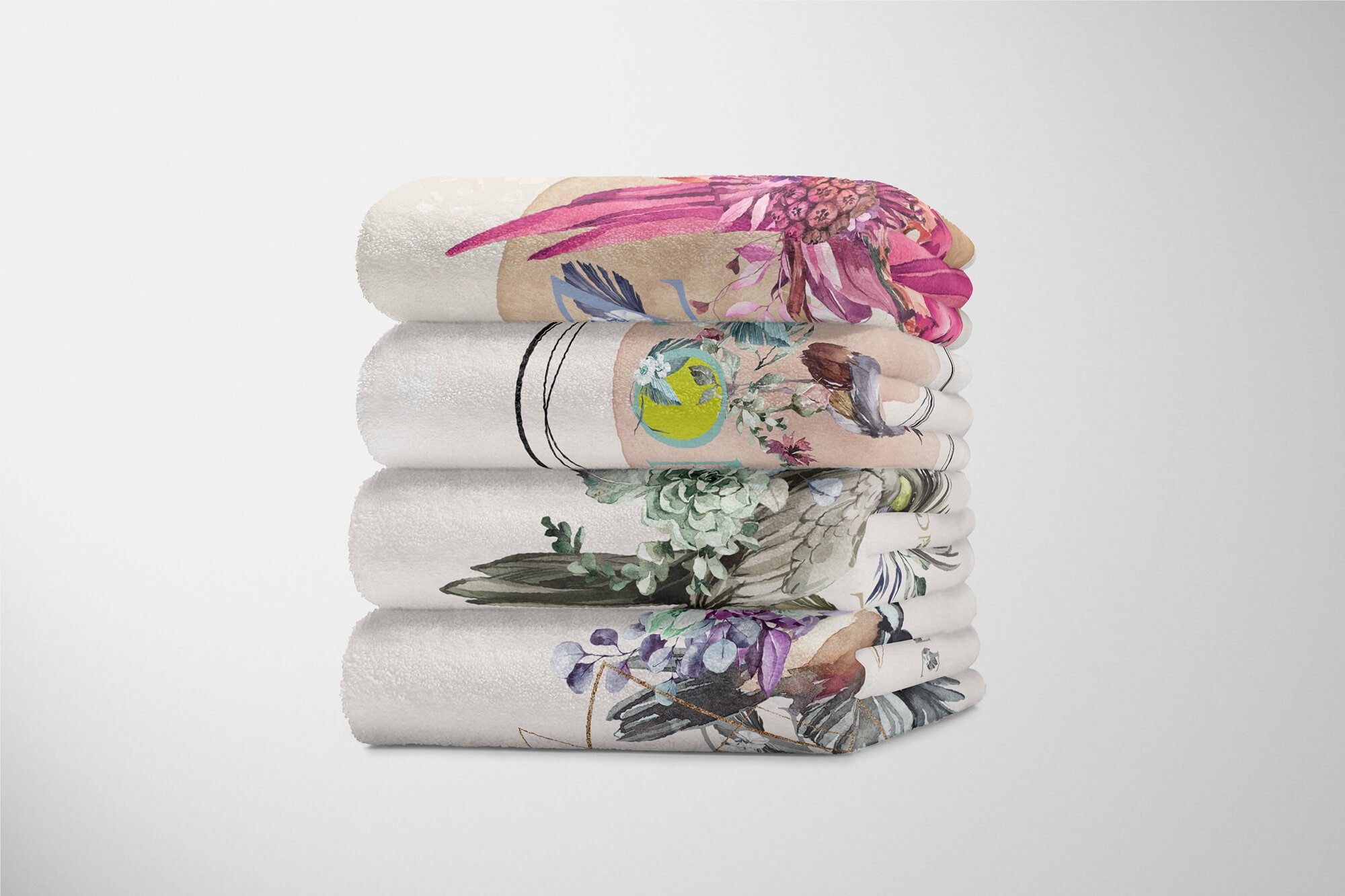 Baumwolle-Polyester-Mix Handtücher Handtuch Strandhandtuch Art Kakadus Einzigartig Dusch, Kuscheldecke Blumen Saunatuch Kunstvoll Schön (1-St), Handtuch Sinus