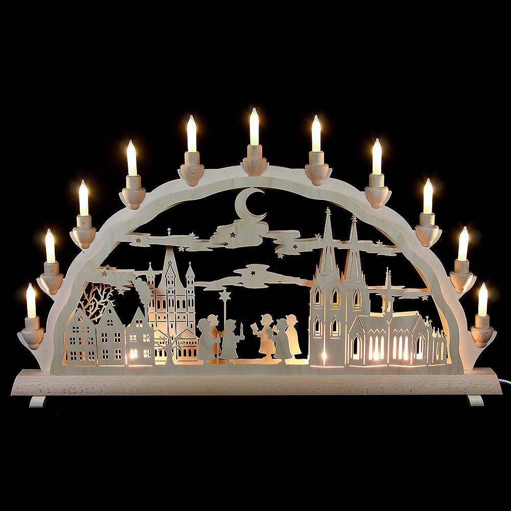 Erzgebirge-Palast Schwibbogen 3D-Doppelschwibbogen Kölner Dom mit Kurrende (68x35cm) von Schlick & T