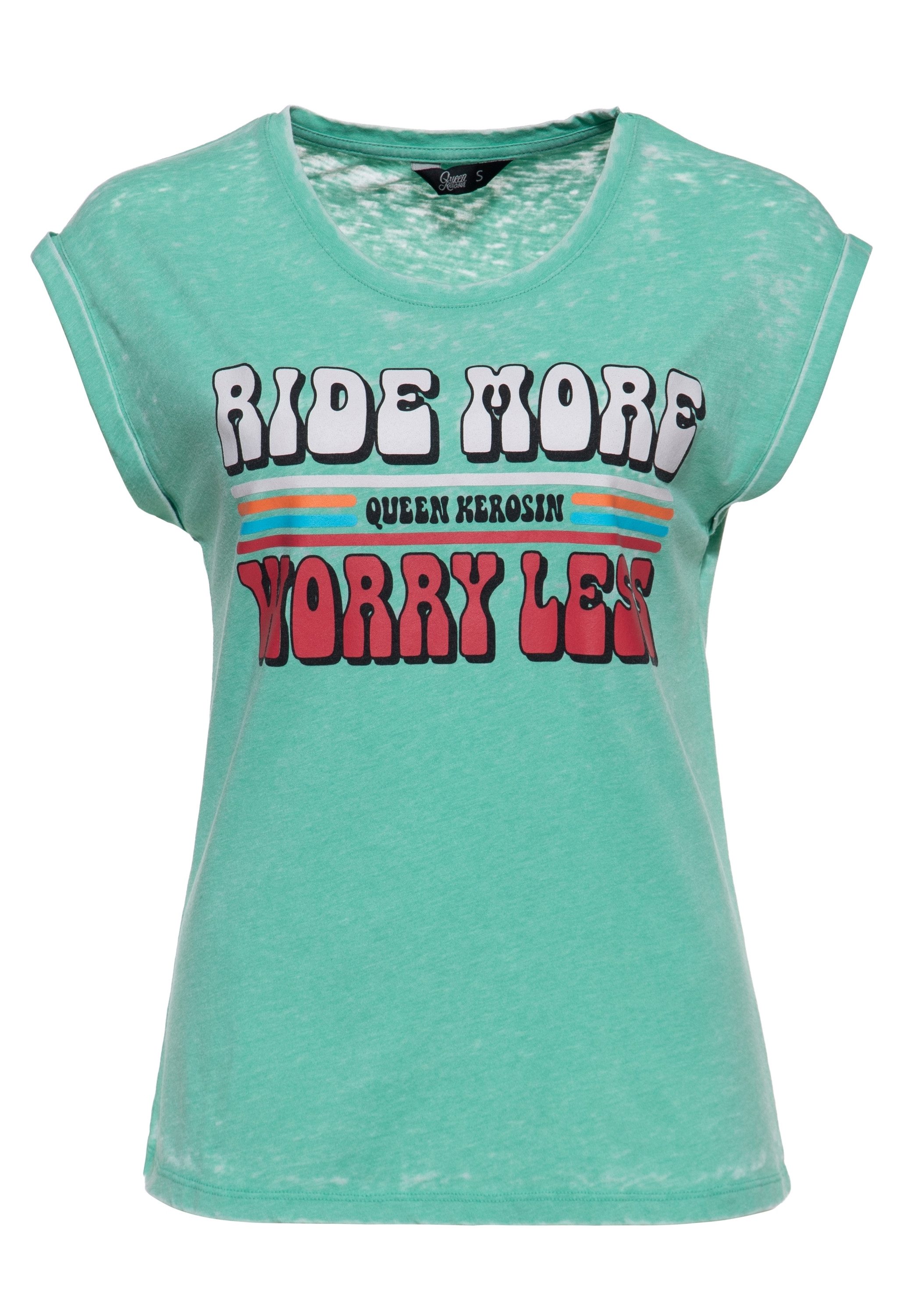 QueenKerosin Print-Shirt Ride More Worry Less (1-tlg) 70s-Style Statement-Print