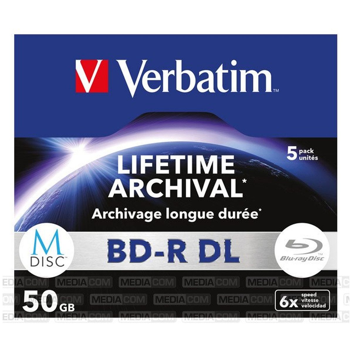 Verbatim Blu-ray-Rohling Verbatim M-DISC BD-R DL 50GB 1-6x Jewelcase 5er Matt Silver