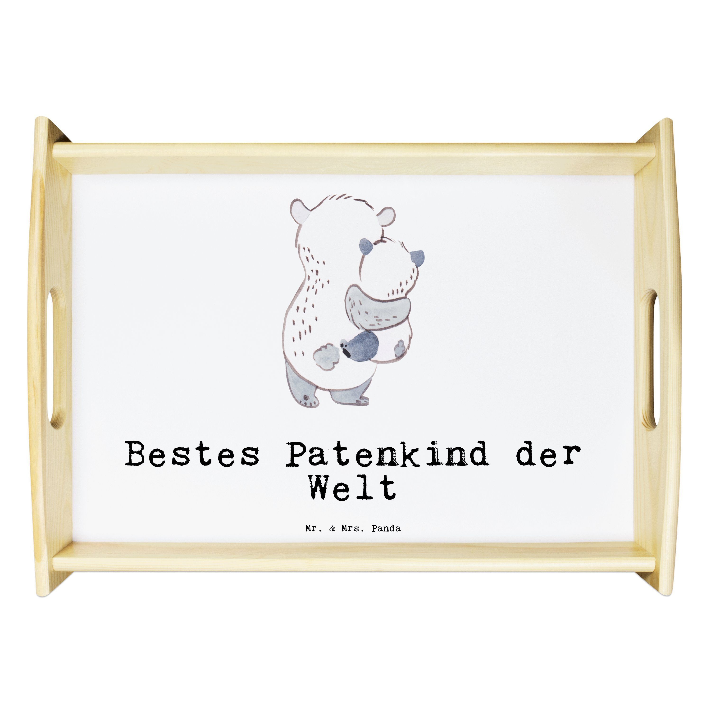 Patenkind Echtholz Panda - Welt - Weiß Bestes Mr. lasiert, Tablett Geschenk, der Panda Dekotablett, (1-tlg) & Küche, Mrs.