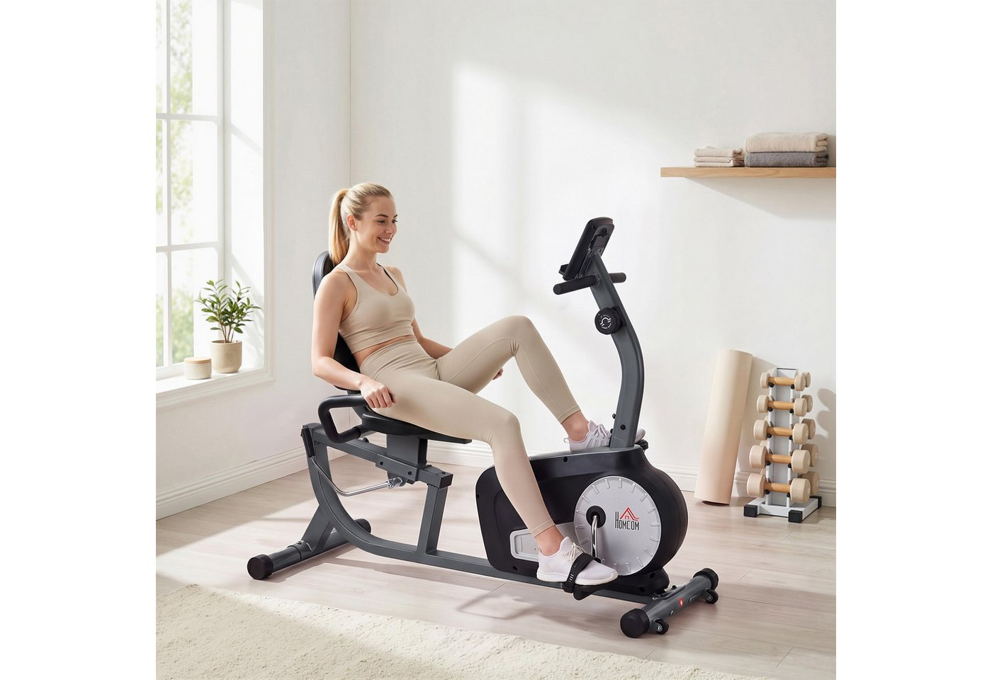 HOMCOM Heimtrainer Liegefahrrad mit LCD-Monitor Verstellbarem Widerstand (Liege-Heimtrainer, 1-tlg., Radtrainer), BxLxH: 62x103x122-137 cm