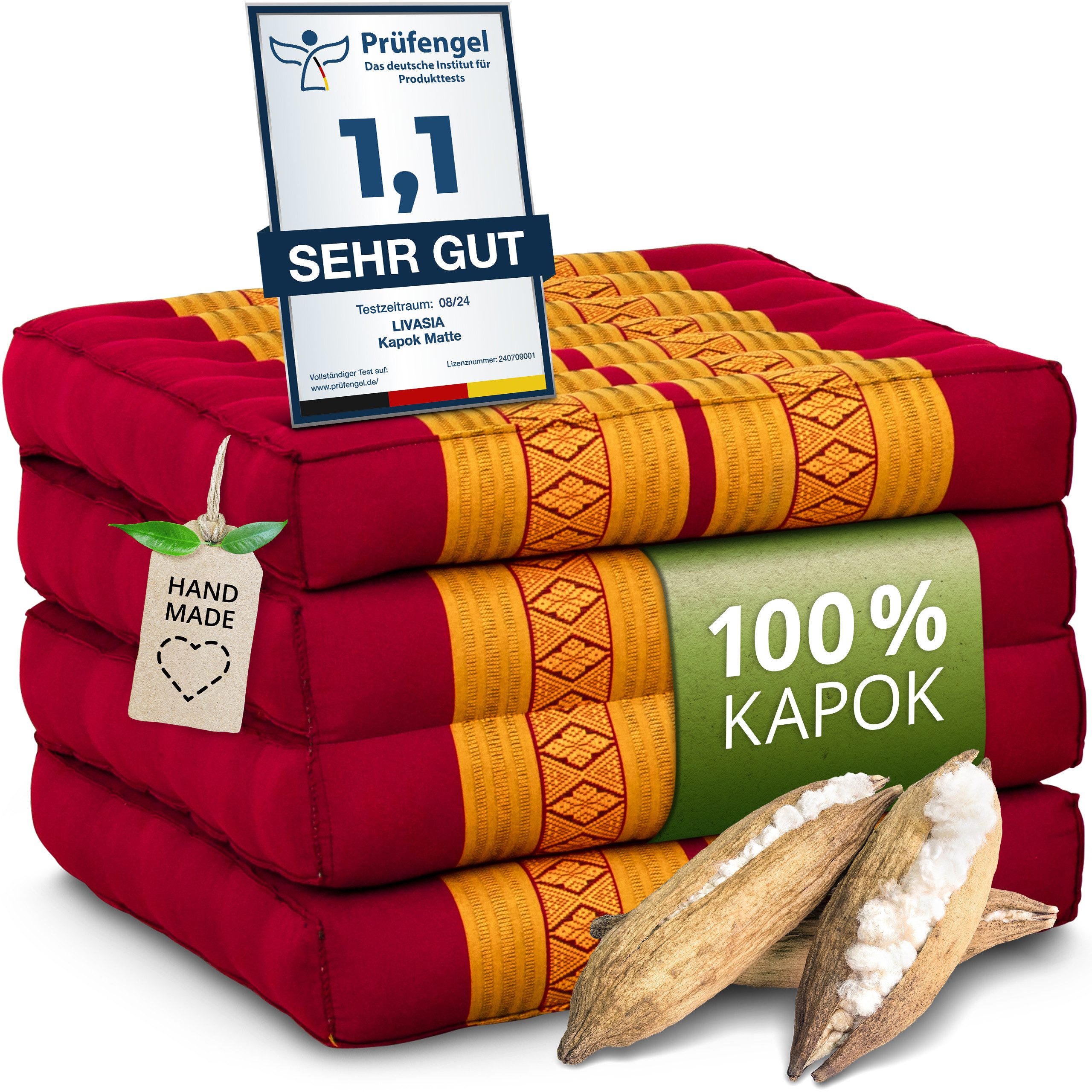 Klappmatratze Faltmatratze 50 cm breit (Classic) - 200x50x8cm, livasia, Kapok, vegan, handgefertigt