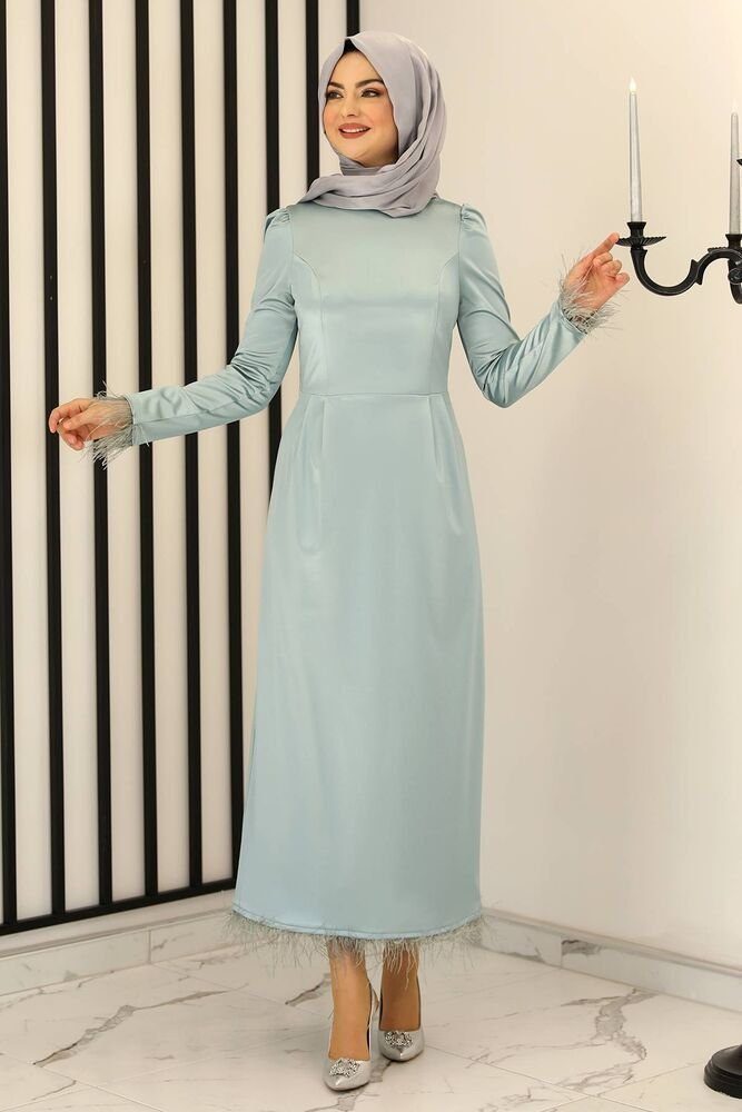 fashionshowcase Satinkleid Damen Abendkleid schlicht Abiye Abaya Modest Fas günstig online kaufen
