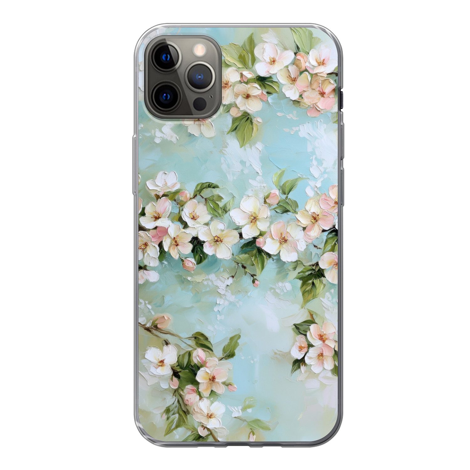 MuchoWow Handyhülle für Apple iPhone 13 Pro Max Blüte - Blätter - Hellblau, Smartphone-Bumper, Print, Handy Schutzhülle Dünn