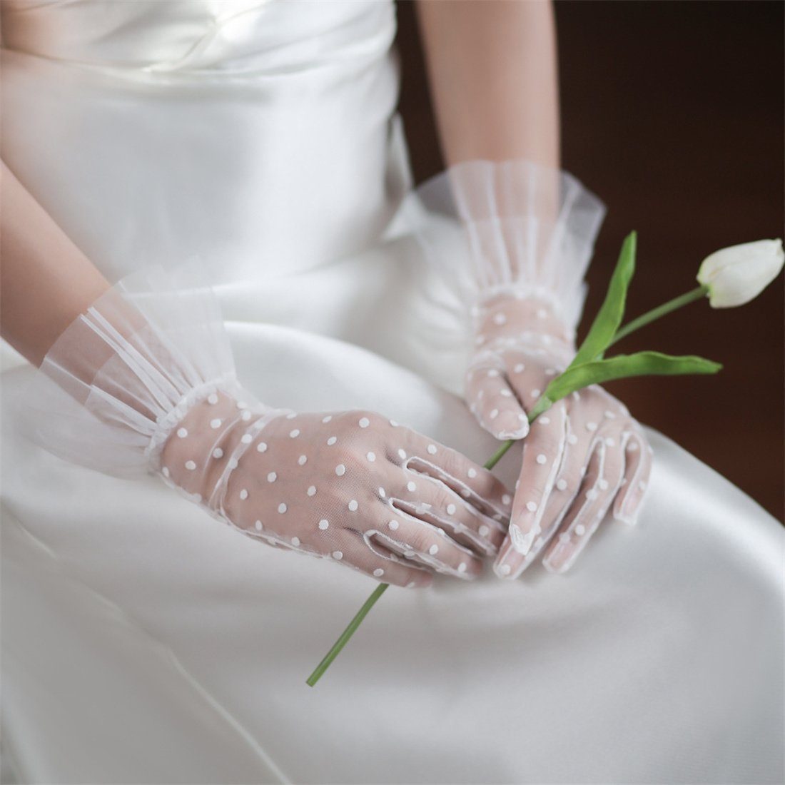 DÖRÖY Abendhandschuhe Braut Abend Mesh Handschuhe, Weiß Double Short Dress Handschuhe