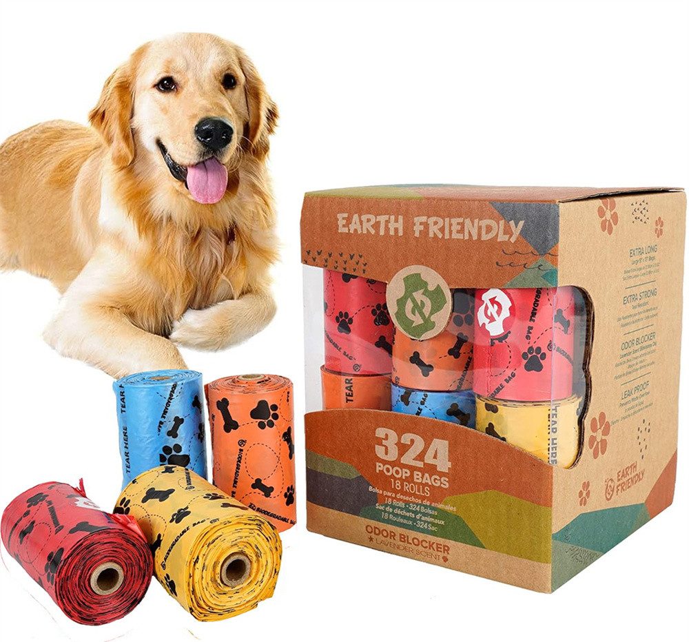 Tiere Hundekotbeutel 18 Rollen mit 324 Kacktüten, kompostierbare Kacktüten, Zubehör für Biologisch abbaubare, robuste Hundekotbeutel für unterwegs, auslaufsichere Hundekotbeutel, umwelt- und klimafreundlich