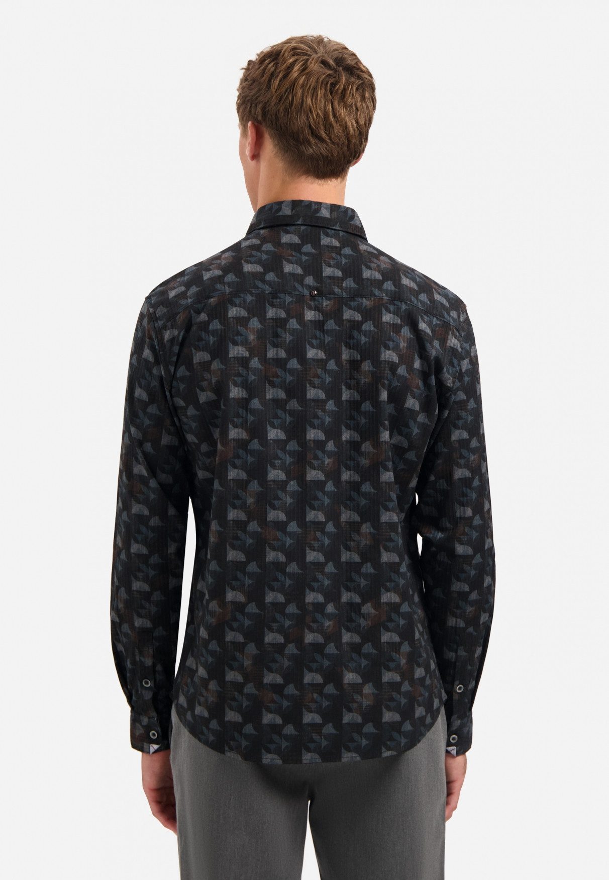 NO EXCESS Langarmhemd No Excess Bedrucktes Hemd Shirt Allover Printed Structure Stripe