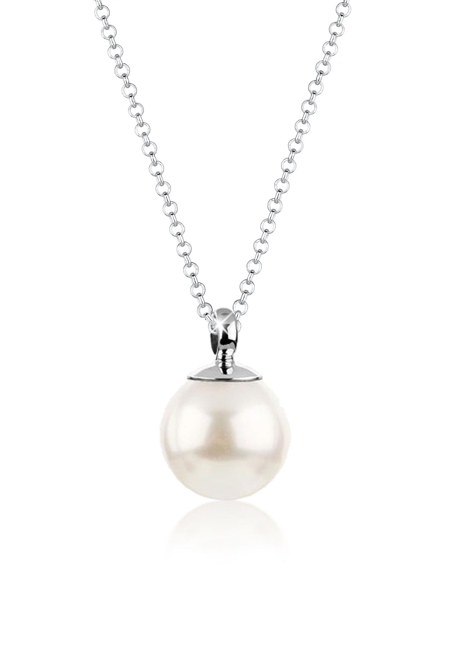Perlenkette Muschelkernperle Perlen-Anhänger Rund 925 Silber