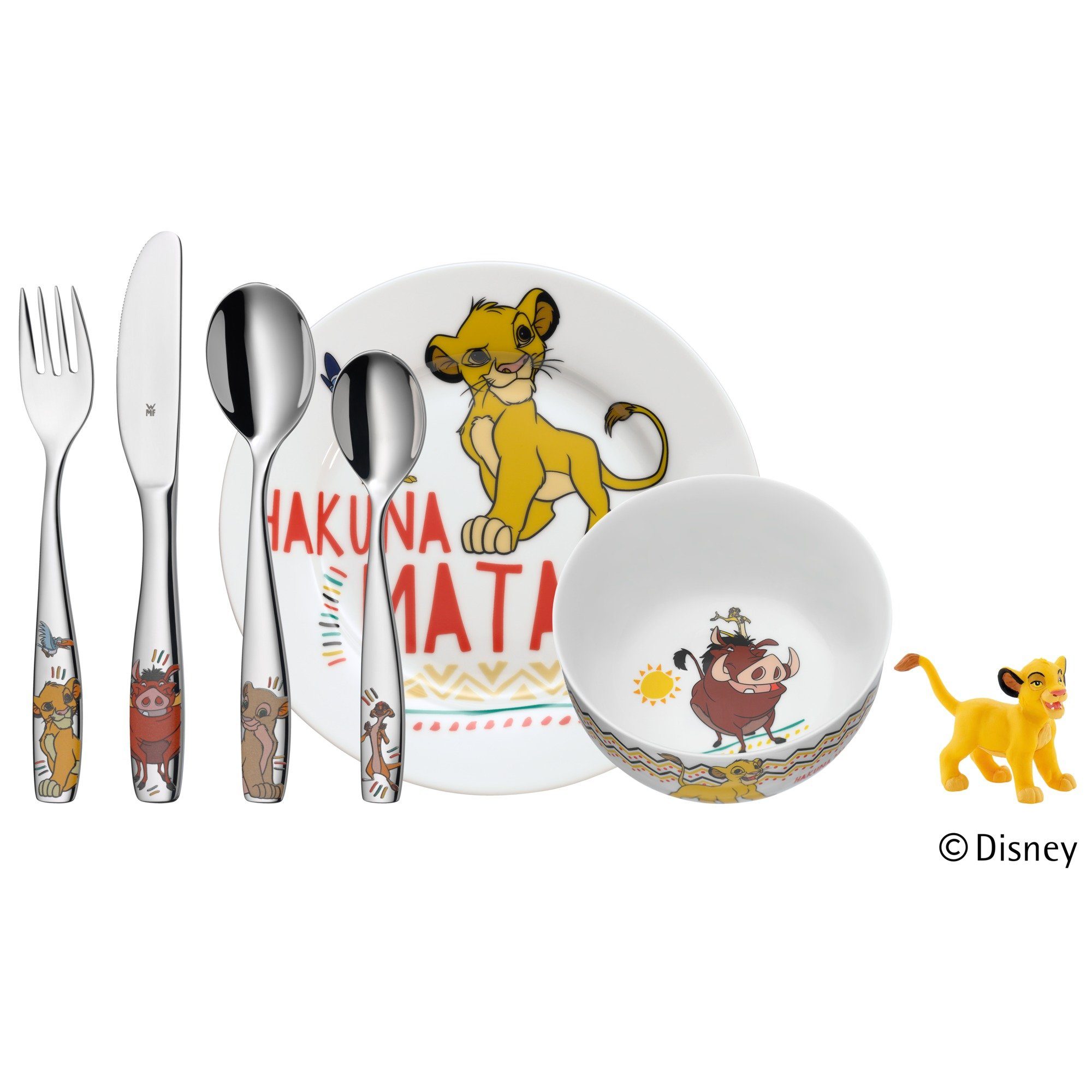 WMF Kindergeschirr-Set Lion Porzellan, Cromargan® Geschirr 18/10, 1 für buntem Teile, Edelstahl Personen, Rostfrei Person (6-tlg), Kindermotiv, King 1 6 mit