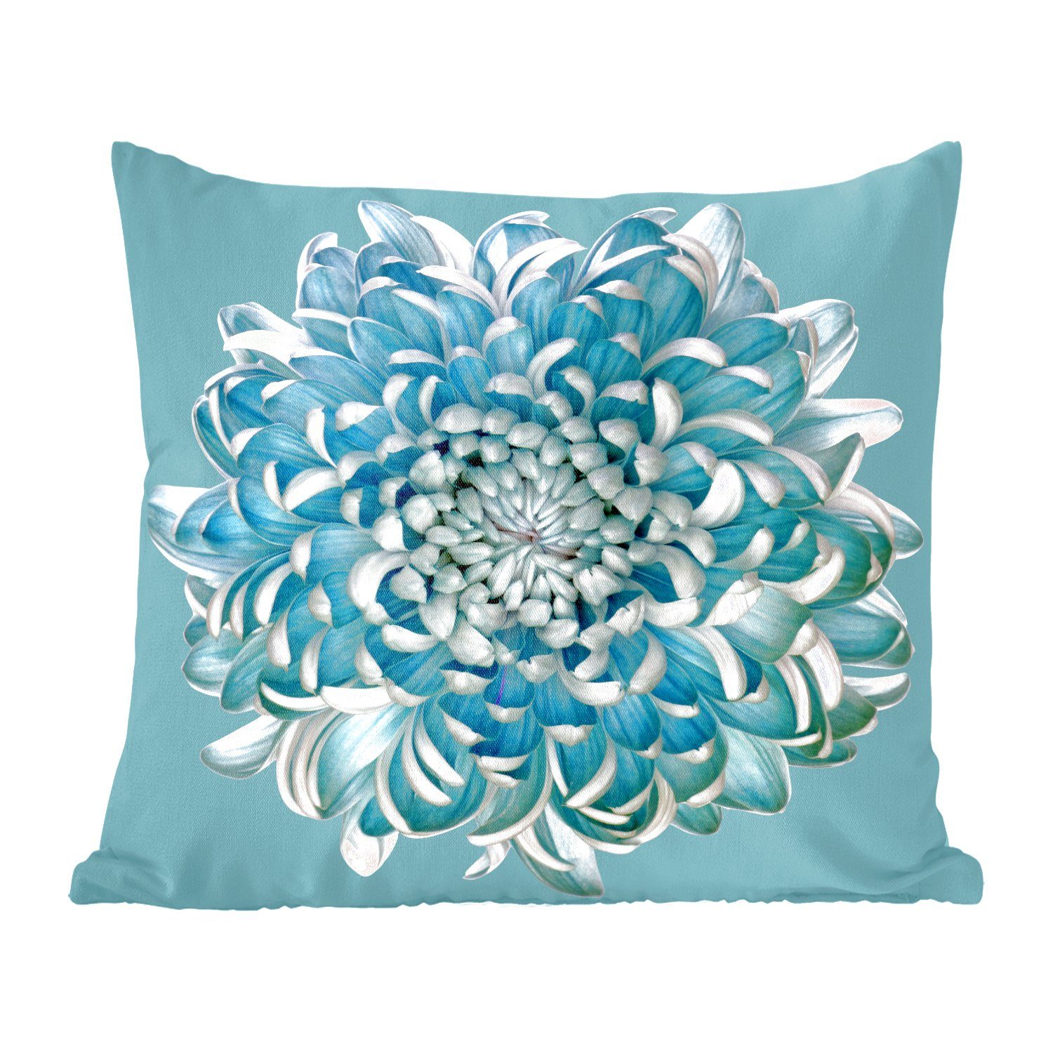 Sofakissen Chrysantheme, MuchoWow Schlafzimmer, Wohzimmer, für Deko, Füllung Dekokissen Zierkissen Blaue mit