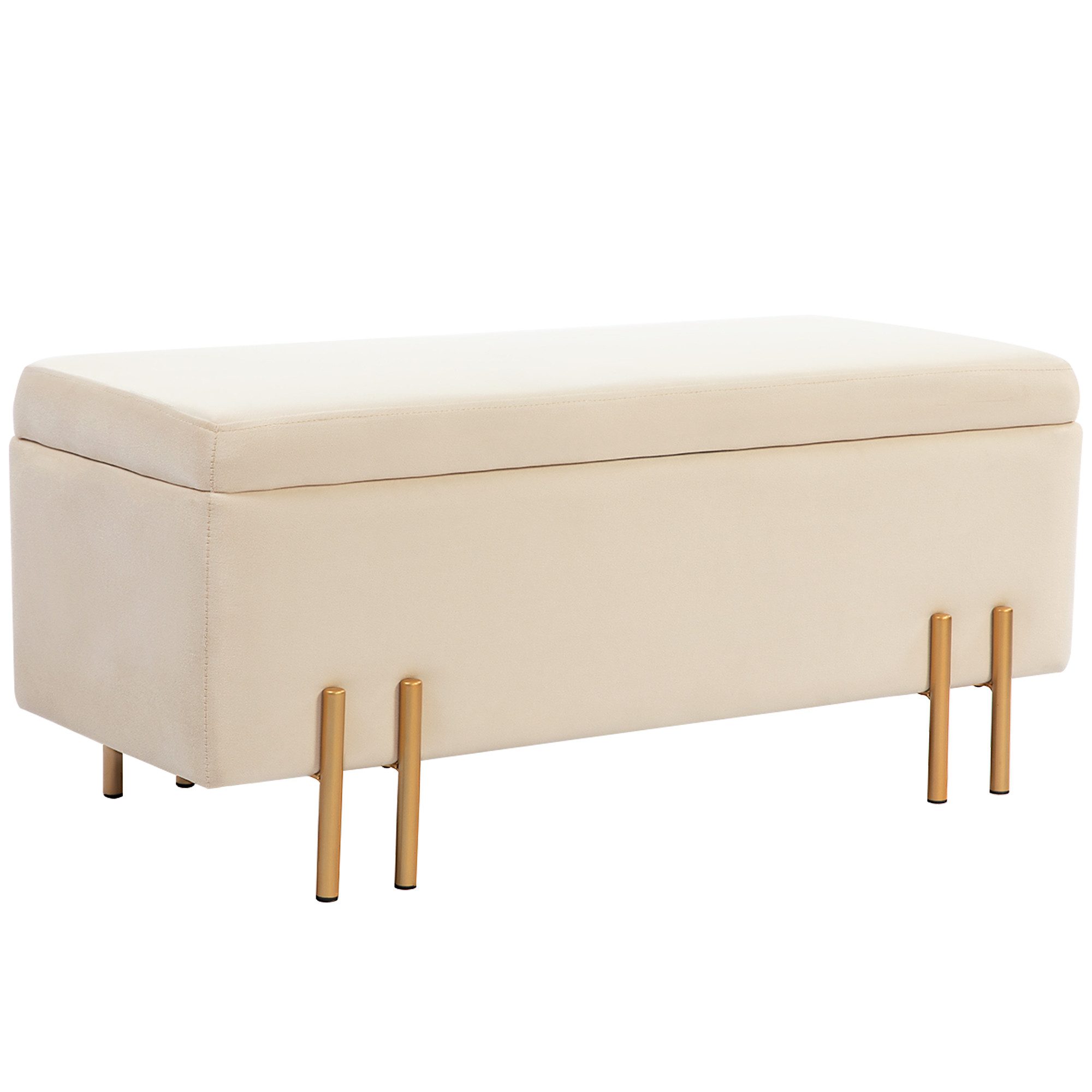 REDOM Sitzbank Beige Polsterbank 100x40x42 cm mit Stauraum & Holzbeinen, Samt-Optik (Packung, 1-St., Vielseitig als Sitzgelegenheit & Aufbewahrungstasche nutzbar), Ideal für Diele, Schlafzimmer & Wohnbereich – dekorativ & praktisch