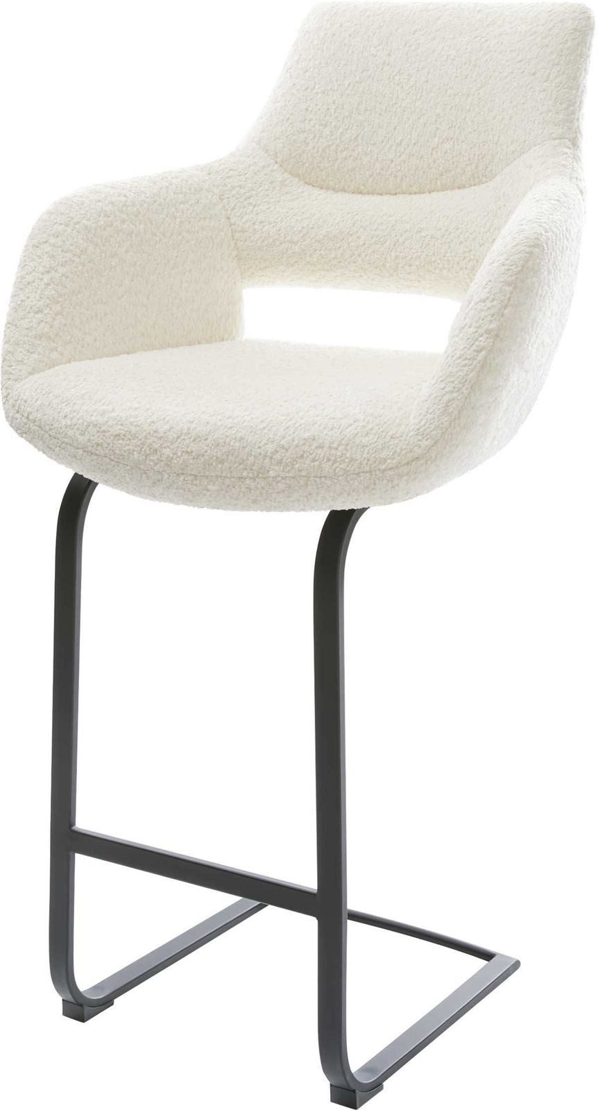 DELIFE Высокие табуреты Yago-Flex, Freischwinger flach Metall Schwarz Bouclé Weiß Taschenfederkern