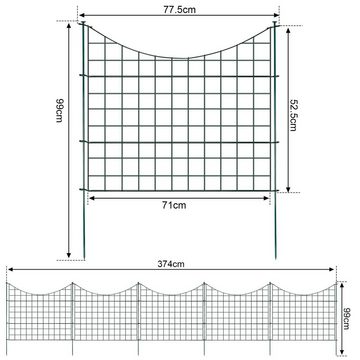 Clanmacy Gartenzaun Teichzaun Oberbogen 11tlg Set Zaunelementen Gartenzaun Zaun Garten Draht 5x