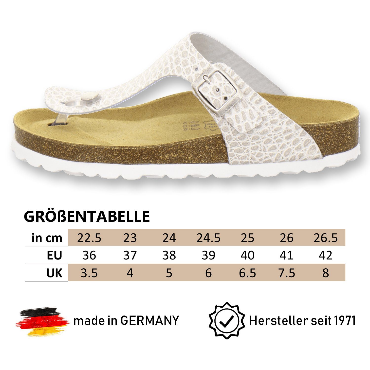 AFS-Schuhe 2107 Zehentrenner Made Germany Damen in mit Leder Fussbett, aus für beige-crocco