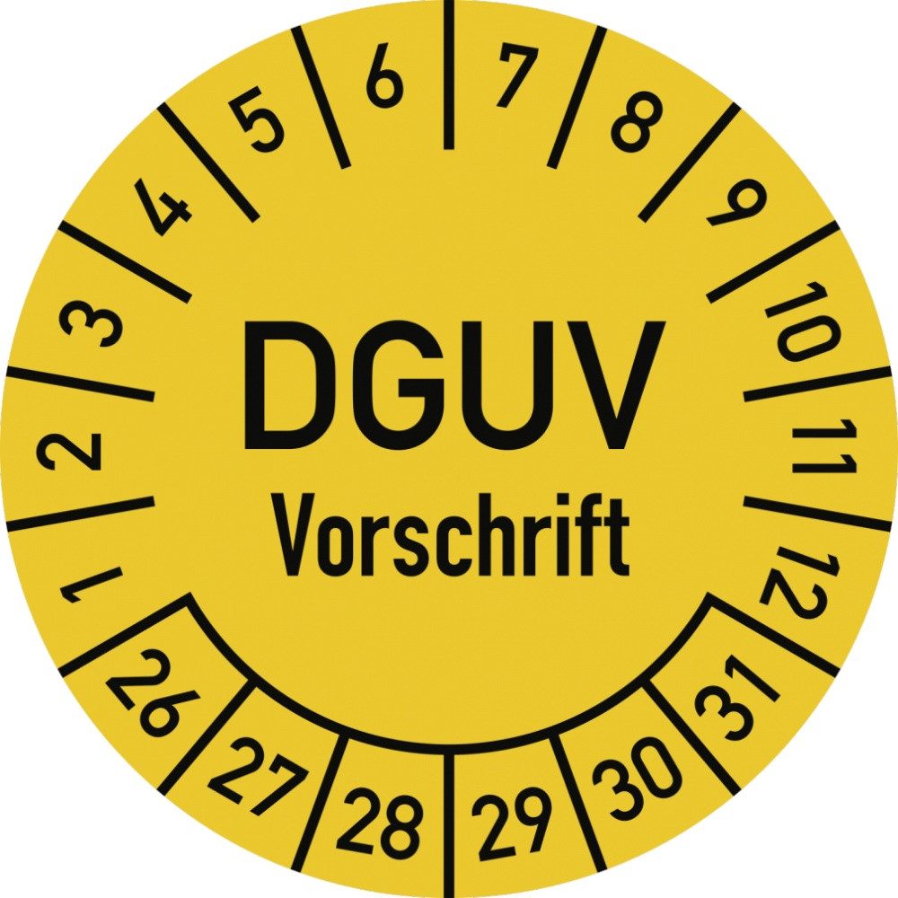 Hinweisschild Prüfplakette DGUV Vorschrift, 2026-2031,Dokumentenfolie, Ø 30 mm, 10 S