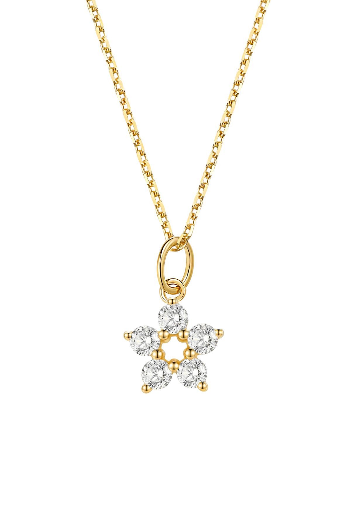 Dear Me Goldkette Wachstum mit Diamant Anhänger Blume, 585 Gold, Florale Massiv Echtgold Halskette für Damen, 14K Gold