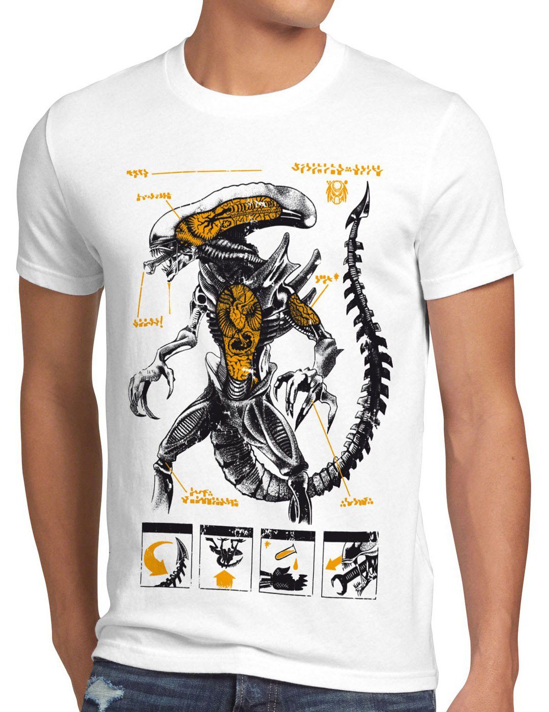 style3 Print-Shirt Herren T-Shirt Alien Xenomorph ripley kino ridley scott prometheus nostromo film weiß