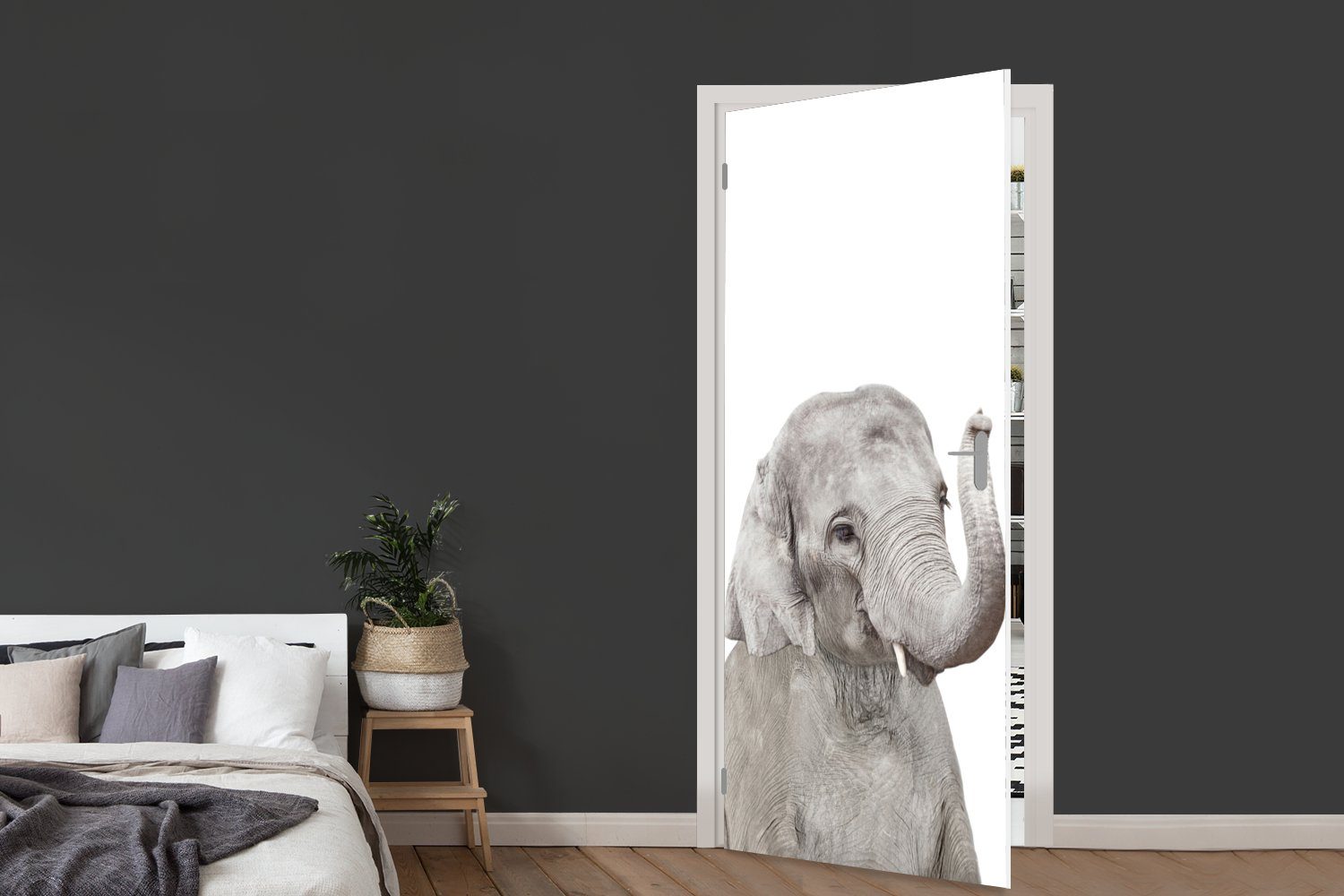(1 MuchoWow 75x205 cm bedruckt, - Natur, Türaufkleber, St), Tür, Tiere Grau Elefant - Fototapete für Türtapete - Matt,