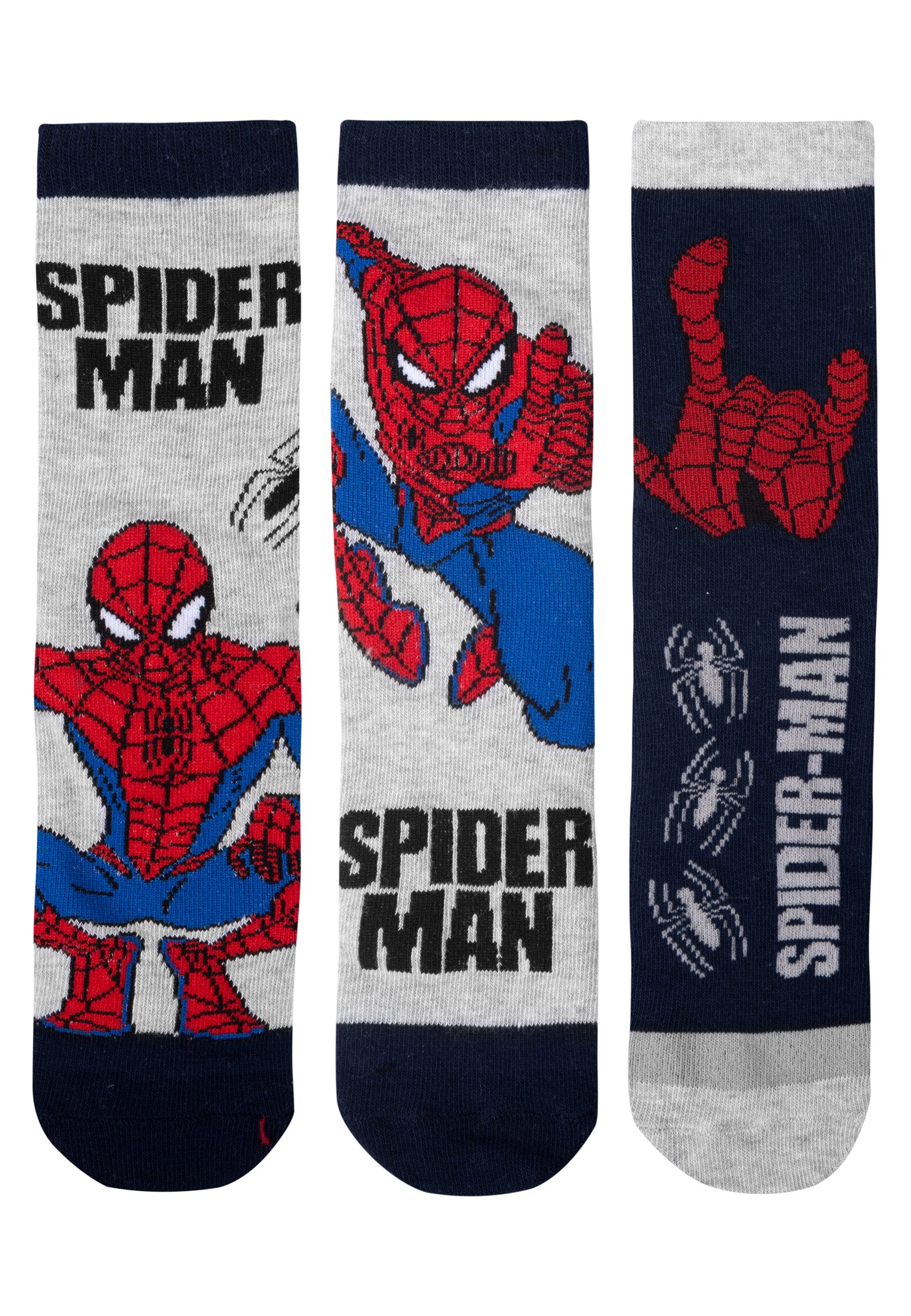 United Labels® Socken Marvel Spider-Man Socken Jungen Sneaker Söckchen Grau/Blau (3er Pack)