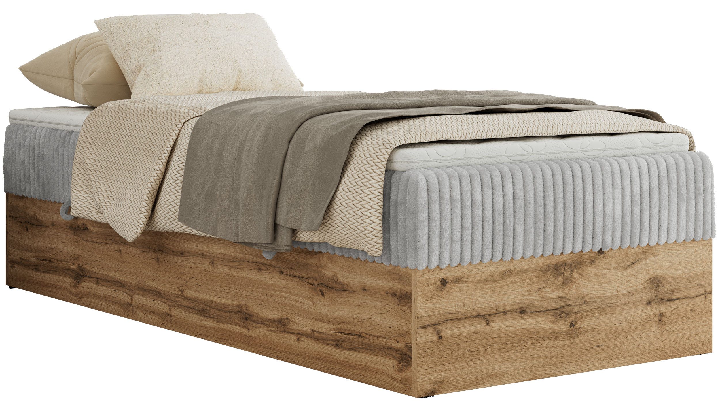 MKS MÖBEL Boxspringbett WOOD ZERO 90 (Set, Bett, Hotelbett, ohne Kopfteil, Topper T25 oder Visco), Polsterbett, Bettkasten, Öffnung, Härtegrad H3/H4