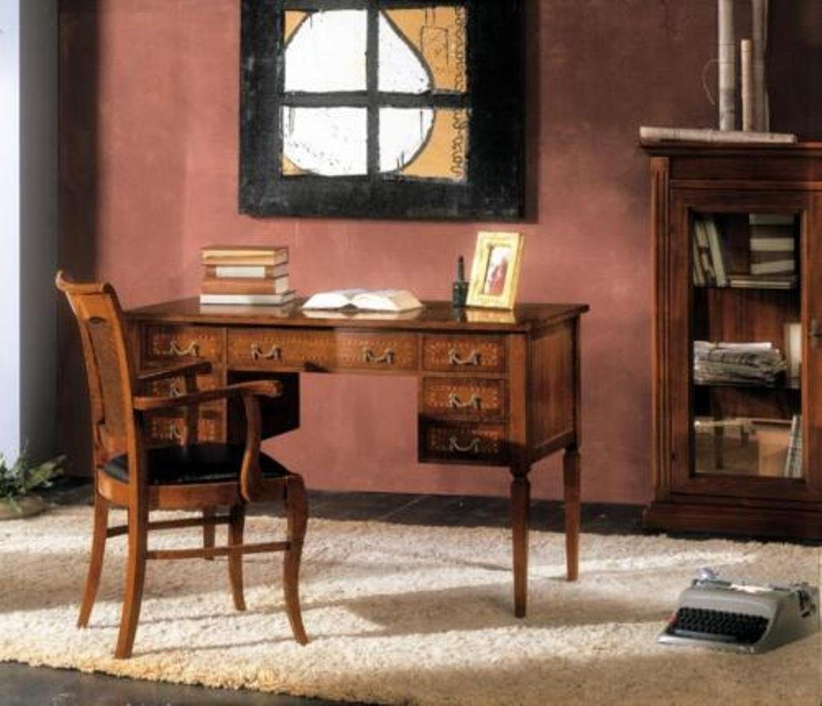 JVmoebel Schreibtisch, Schreibtisch und Stuhl aus Holz mit Armlehnen Bücherregal