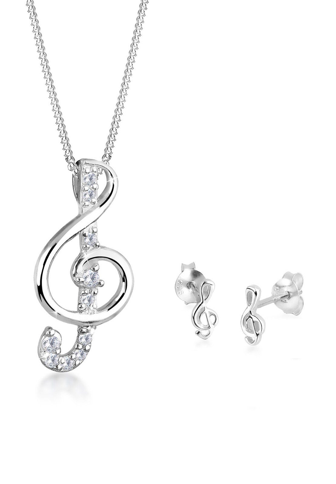 Elli Schmuckset Notenschlüssel Zirkonia 925 Sterling Silber, Notenschlüssel