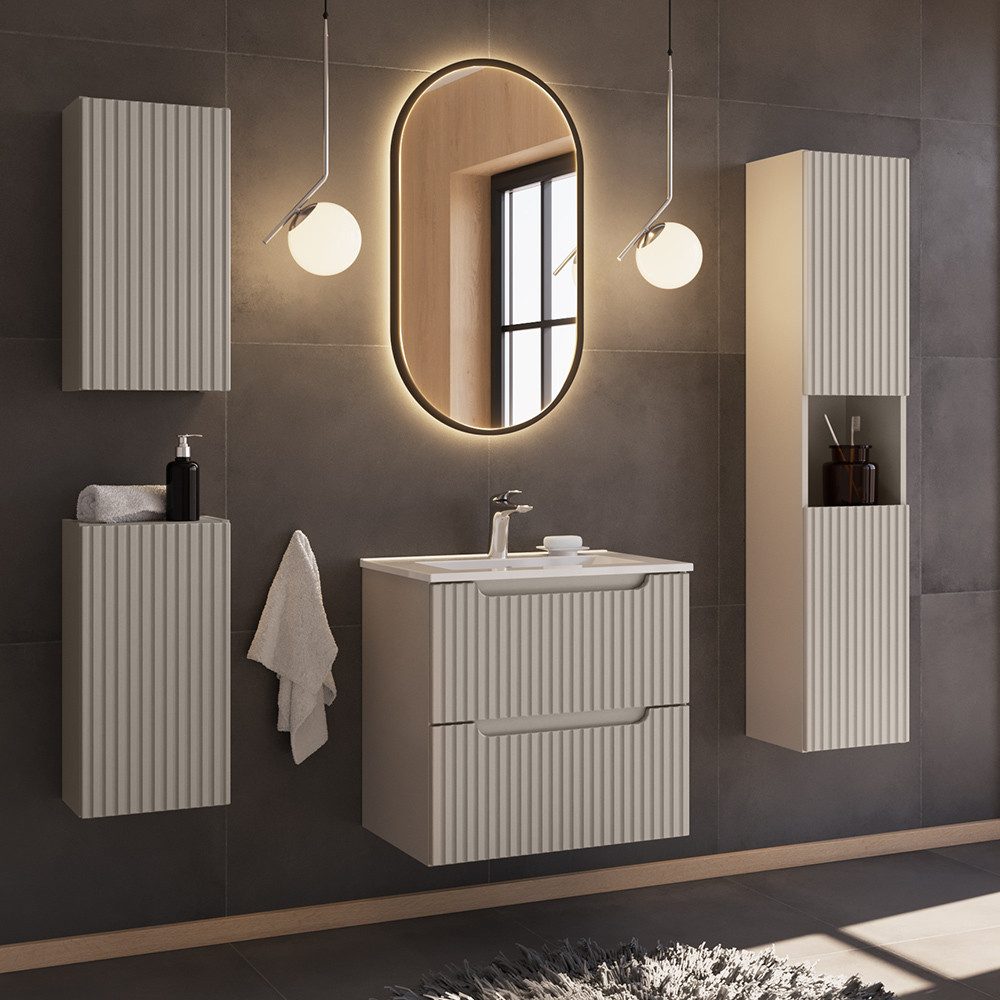 Lomadox Badmöbel-Set NEWPORT-56-CASHMERE, (Spar-Set, 5-St., Hängeschränke L günstig online kaufen