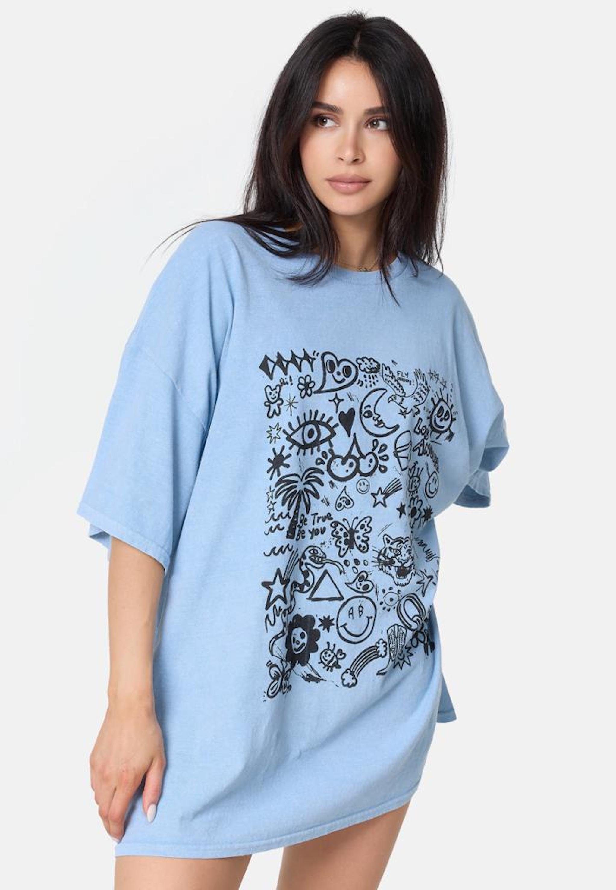 Worldclassca T-Shirt Worldclassca Oversized Print T-Shirt lang Sommer Shirt Oberteil Neu