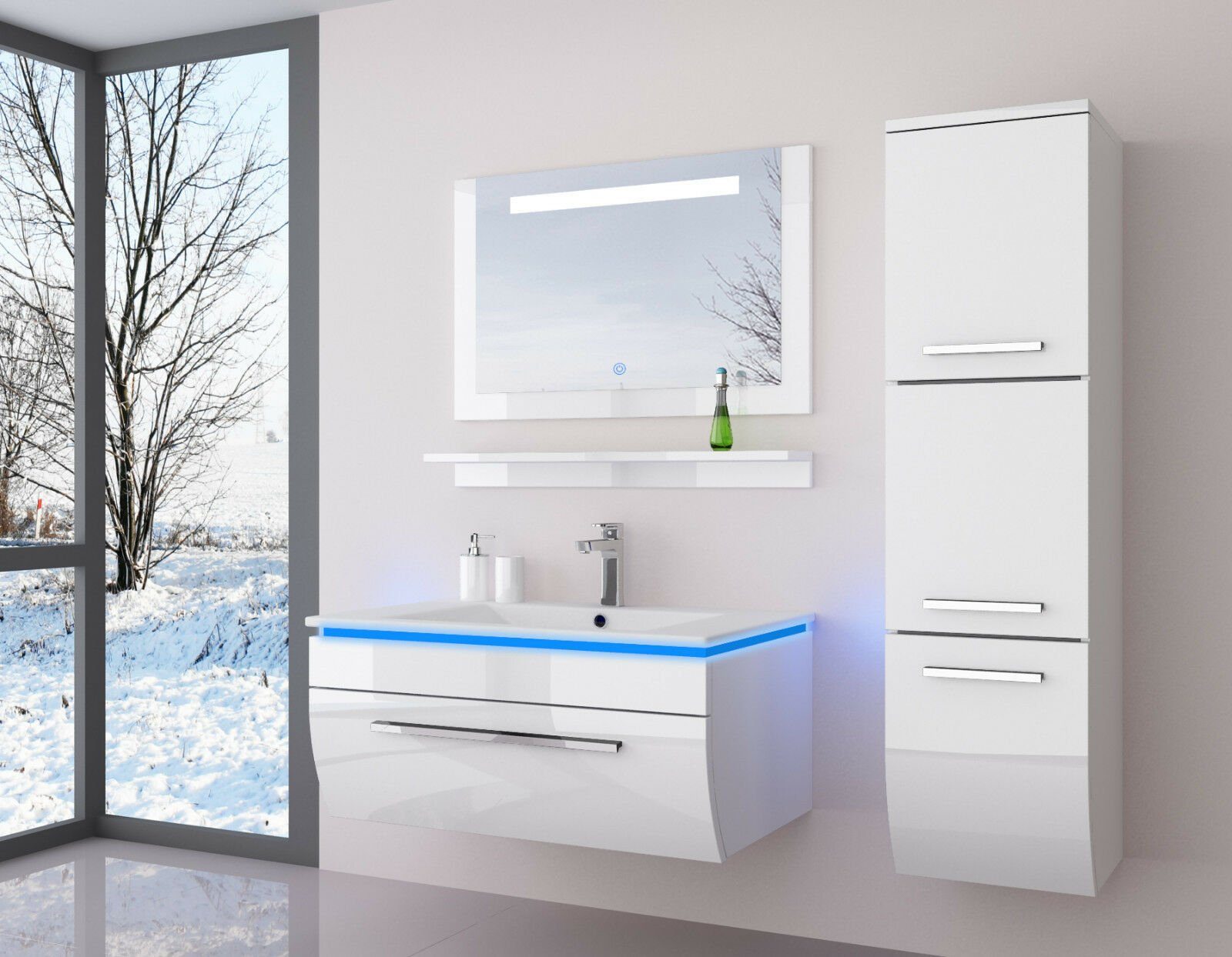 Homeline Badmöbel-Set Badmöbel Set montiert Schwarz oder Weiß Hochglanz Bad günstig online kaufen