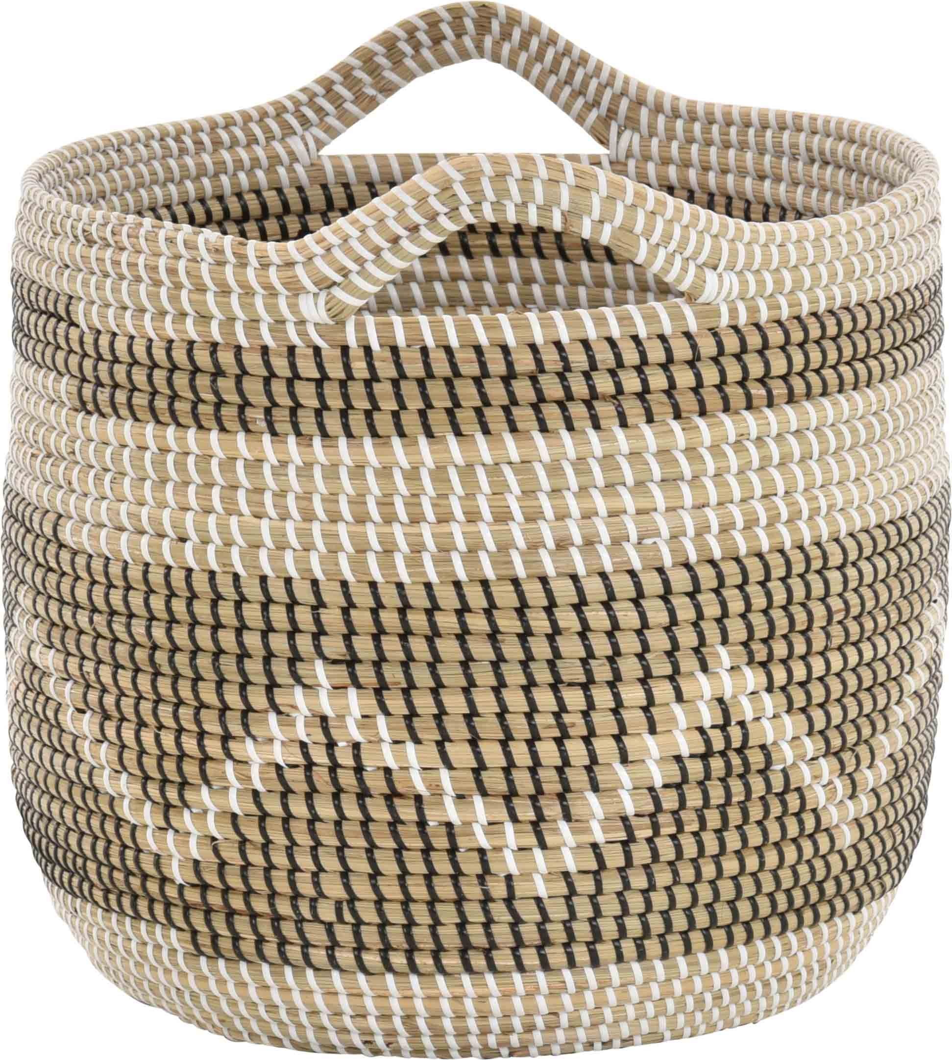 Krines Home Aufbewahrungskorb Runder Tragekorb Dekokorb Aufbewahrungs-Box Allzweck-Korb Seegras, Natur mit bunten Wicklungen Flechtkorb