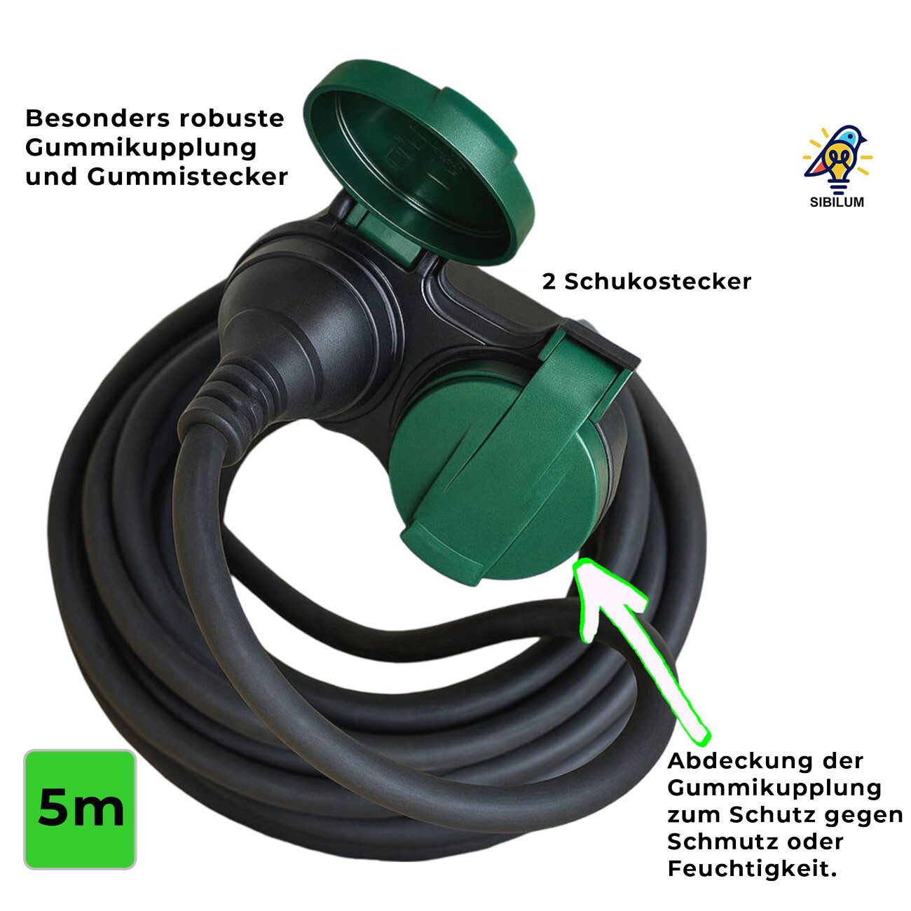 VABIONO Kabel StromkabeI IP44 Schutzkontkt Außen 5/10/25m 250V 16A Verlängerungskabel, Schutzkontakt, Schuko (500 cm), - KOSTENLOSER VERSAND