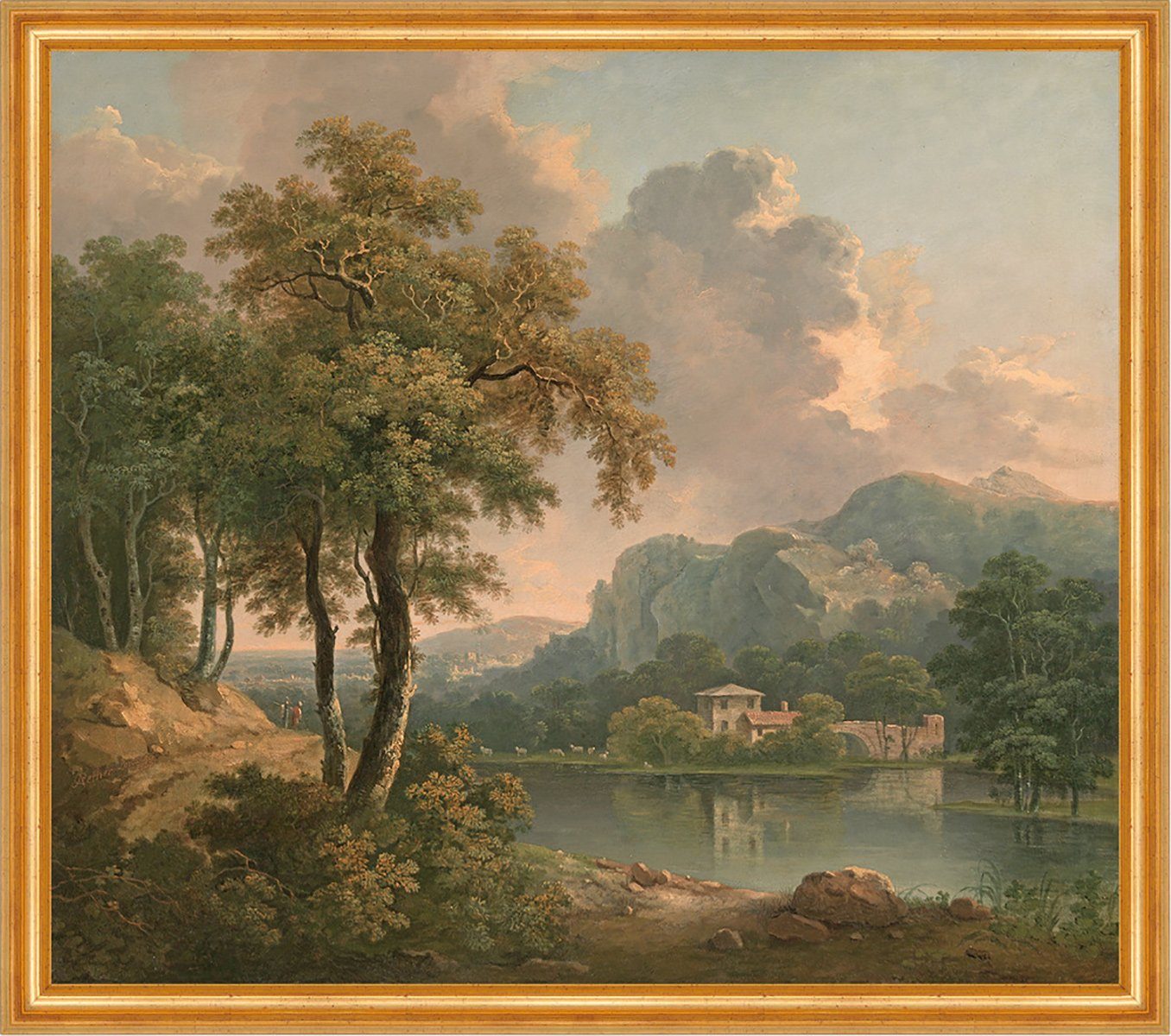 BillerAntik Kunstdruck Wooded Hilly Landscape Abraham Pether Bäume See Berg günstig online kaufen