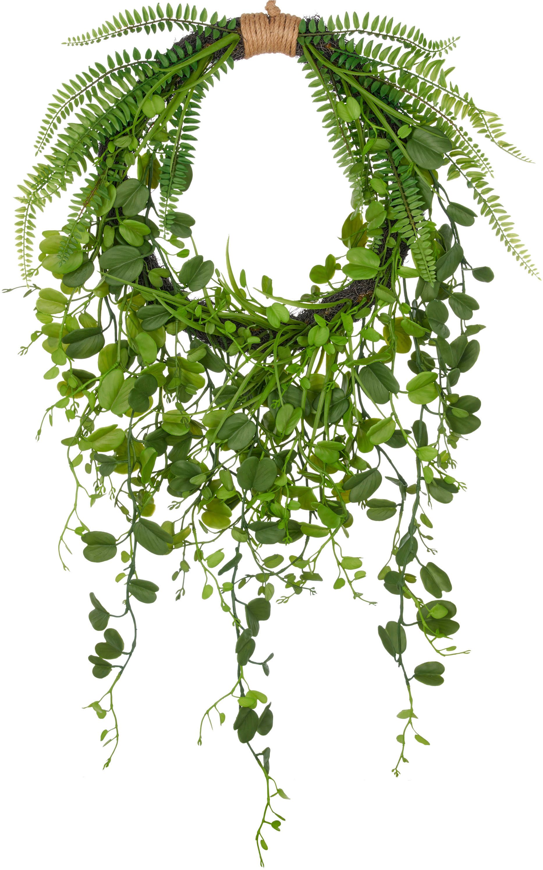 Kunstkranz Kranz mit Blättern, Creativ green, Höhe 90 cm, mit detailgetreuen Blatt- und Farnzweigen