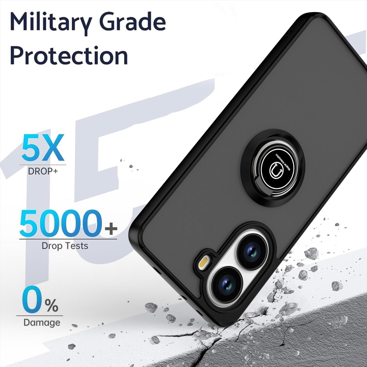 Wigento Handyhülle Für Xiaomi Poco X7 Pro 5G / Redmi Turbo 4 Design Schutz Hülle Schwarz, Magnetringhalter stoßfestes Hybrid Material