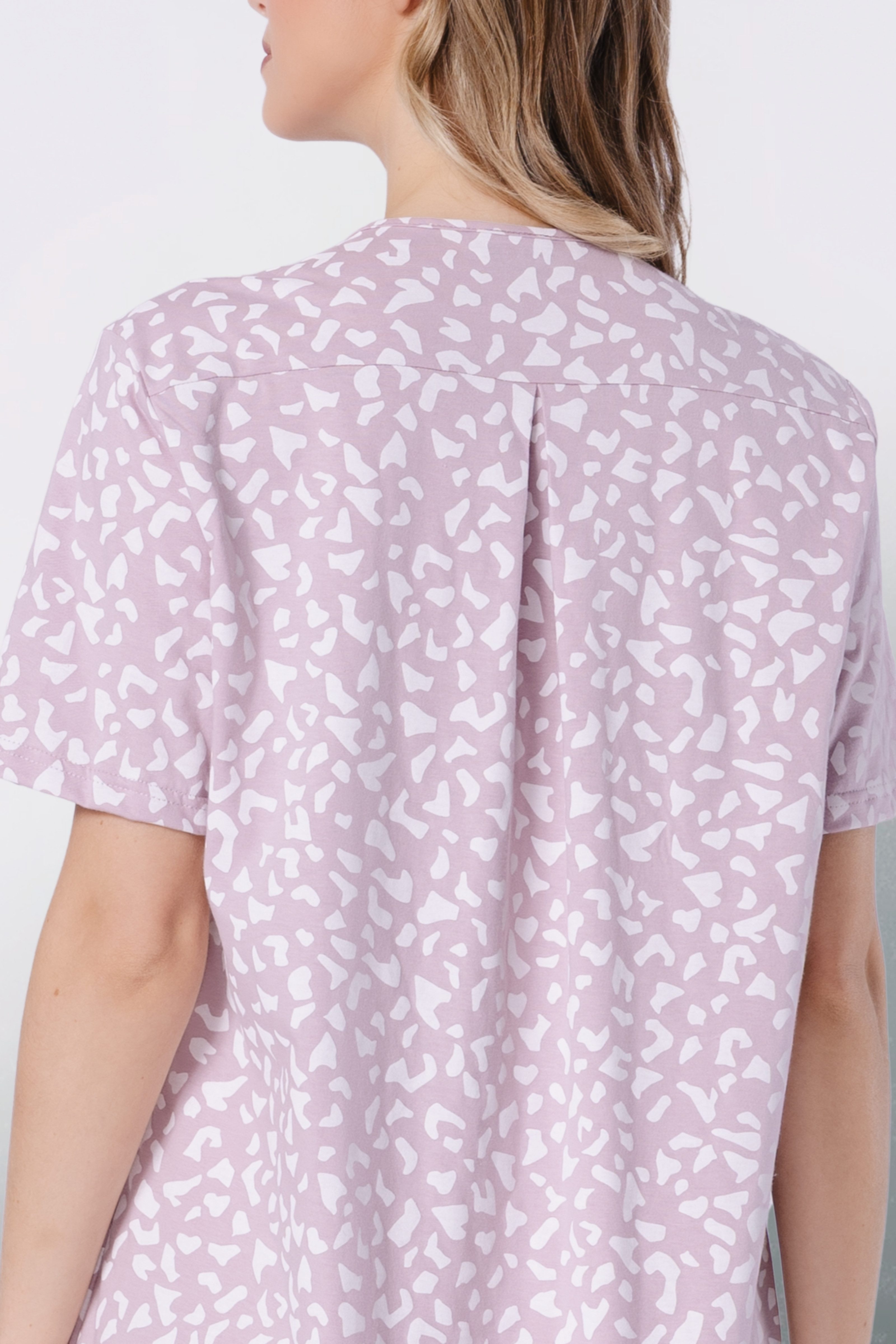 COOLISMO NIGHTWEAR Nachthemd Kurzarm in Altrosa mit weißem Muster elegantes Sleep-Shirt mit durchgehender Knopfleiste – Bild 5 von 5