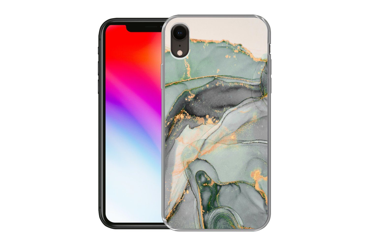 MuchoWow Handyhülle für Apple iPhone XR Gold - Marmor - Grün - Luxus - Glitzer - Marmoropt, Smartphone-Bumper, Print, Handy Schutzhülle Dünn