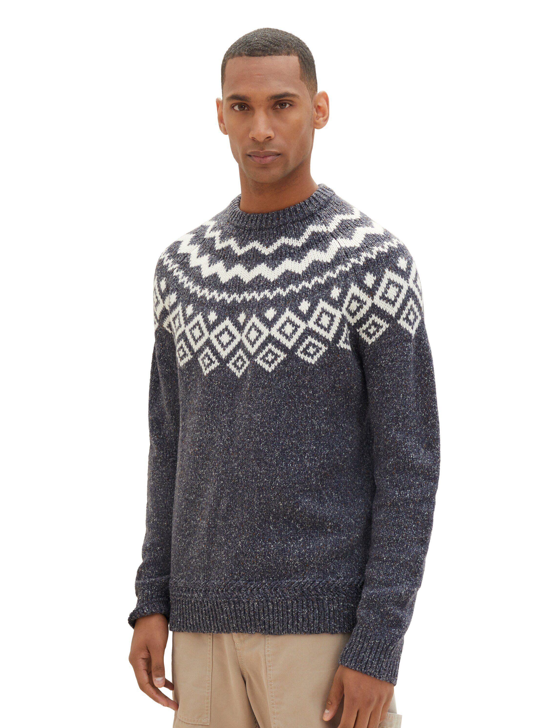 TOM TAILOR Strickpullover mit Rückenschlitz sky captain twotone neps