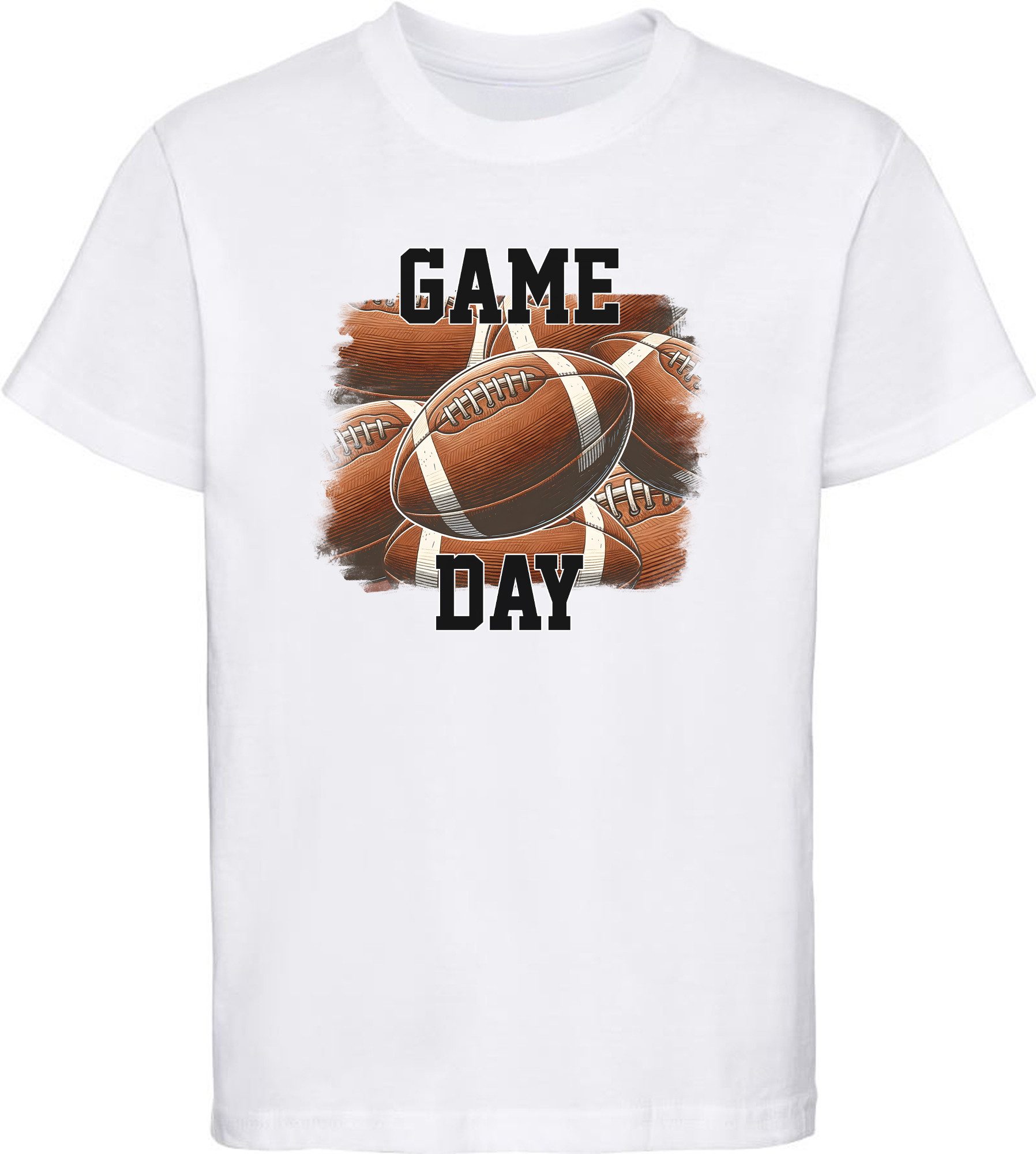 MyDesign24 T-Shirt Kinder Print Shirt Game Day mit American Football Bälle Bedrucktes Jungen und Mädchen American Football T-Shirt i511