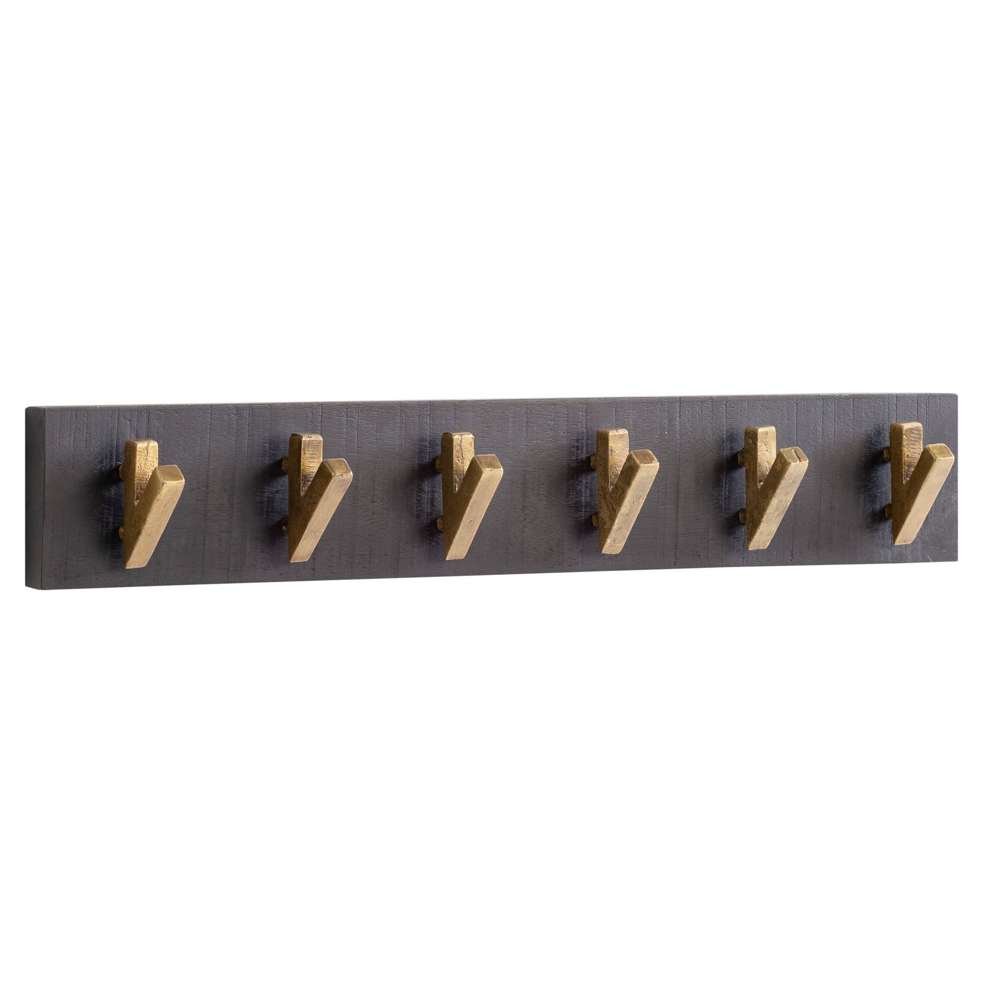 Wohnling Wandgarderobe WL6.770 (Mango Massivholz / Metall 60x10x8 cm, Modern), Flurgarderobe Schwarz Gold, Hakenleiste Flur